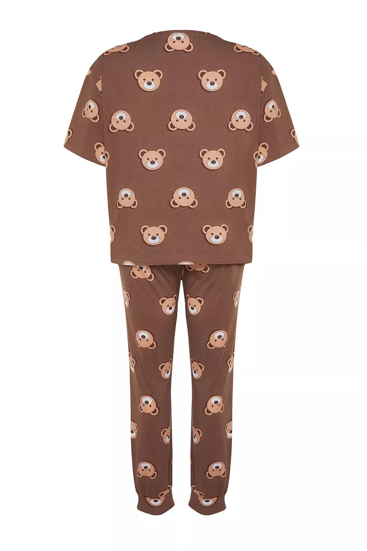 Brown Printed Plus Size Pajama Set, Brown, large image number 7