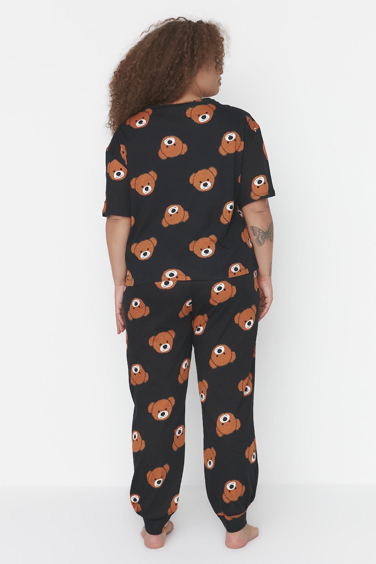 Black Crew Neck Plus Size Pajama Set, , large image number 4