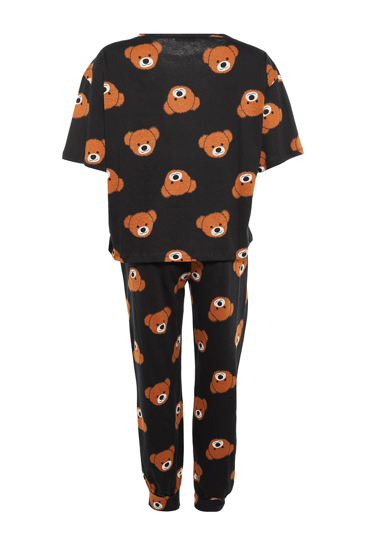 Black Crew Neck Plus Size Pajama Set, , large image number 7