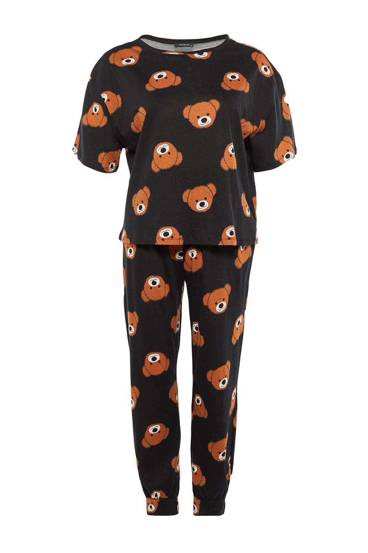 Black Crew Neck Plus Size Pajama Set, , large image number 8