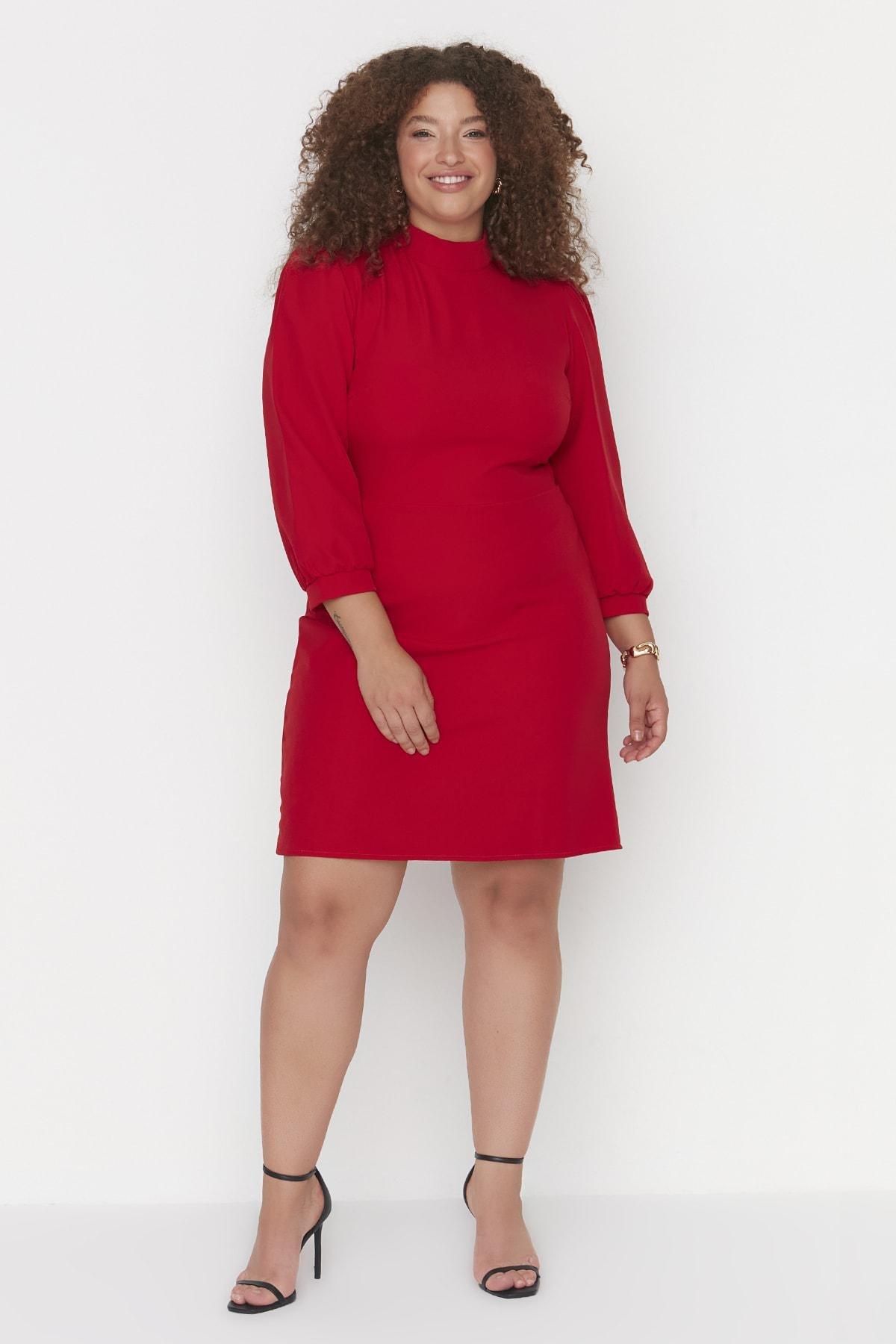 Red Basic Plus Size Mini Dress, , large image number 0