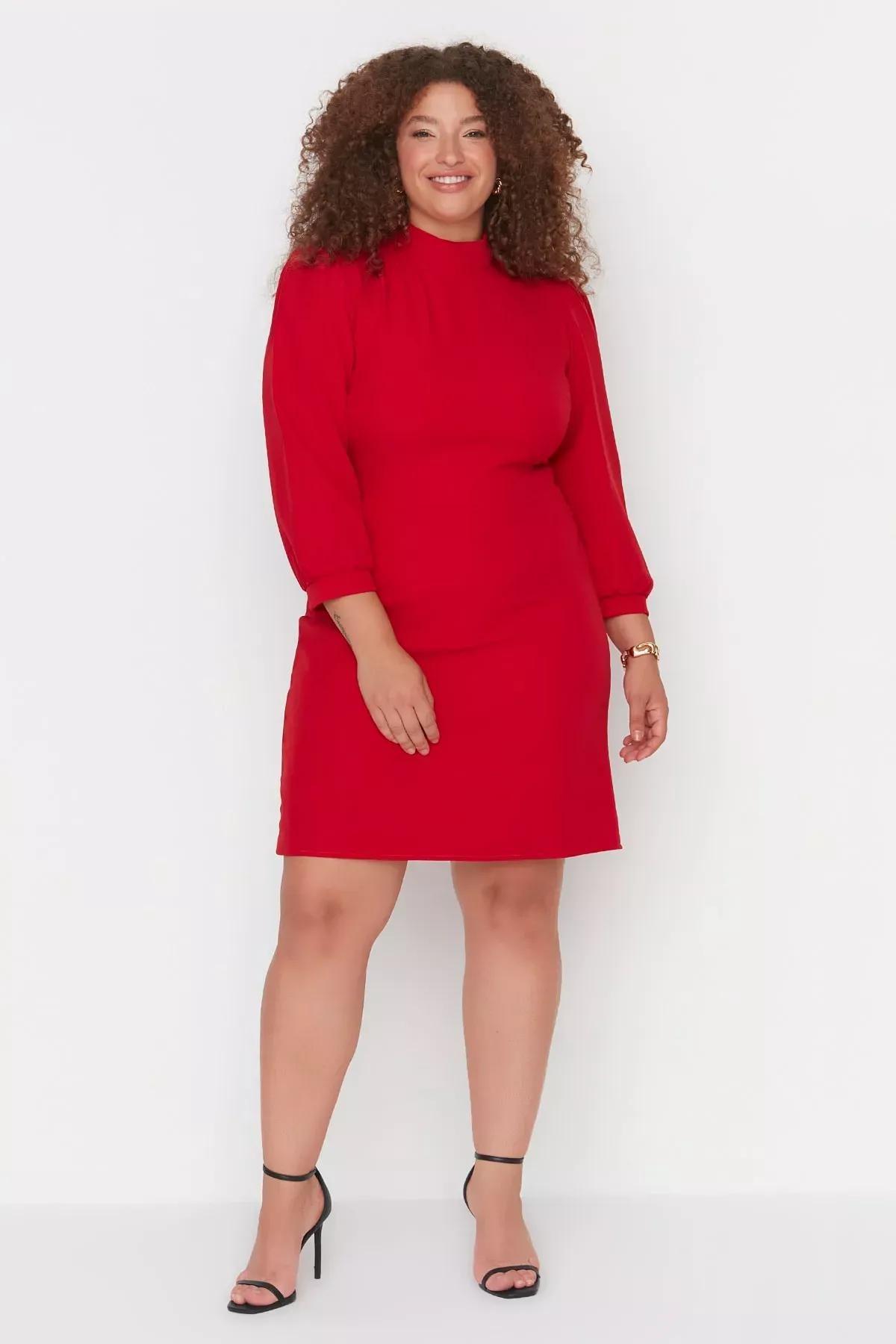 Red Basic Plus Size Mini Dress, Red, medium