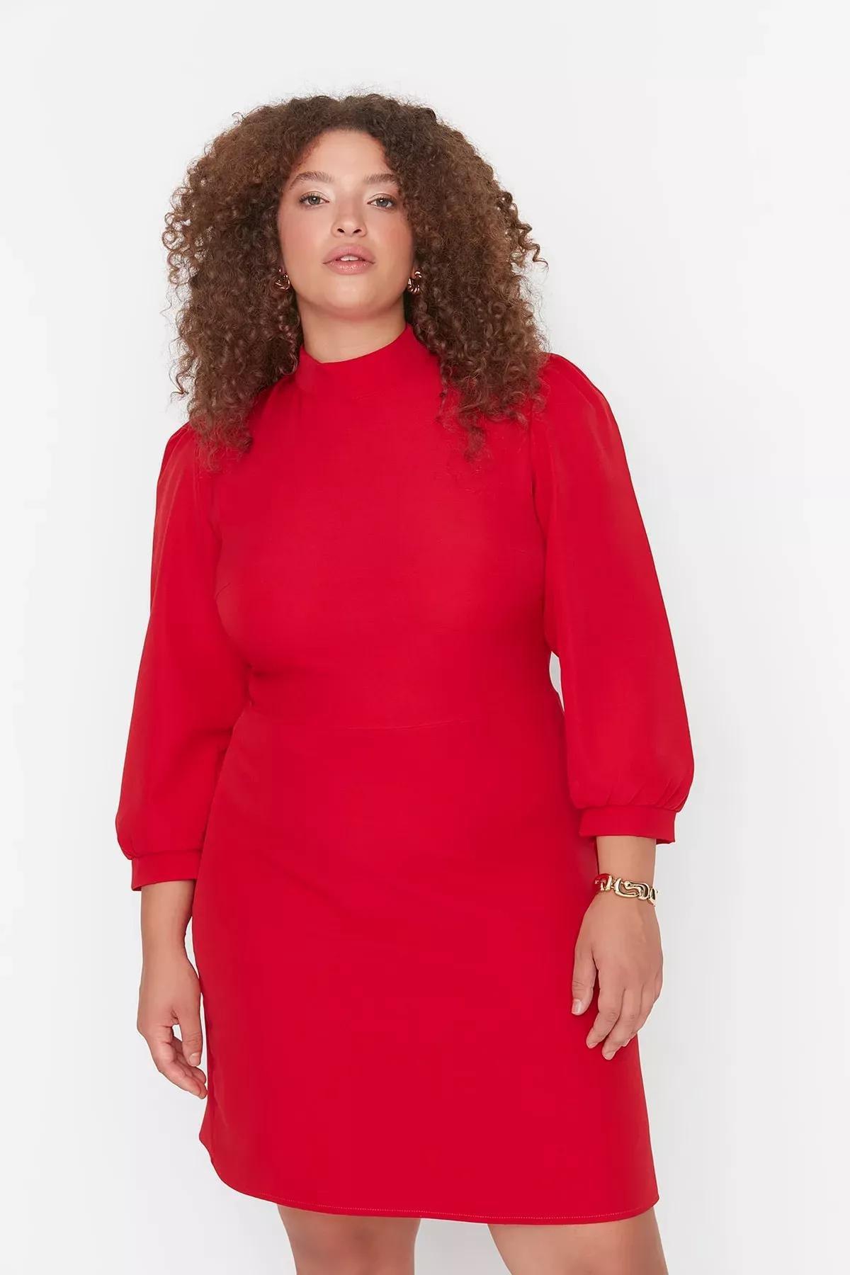 Red Basic Plus Size Mini Dress, Red, medium