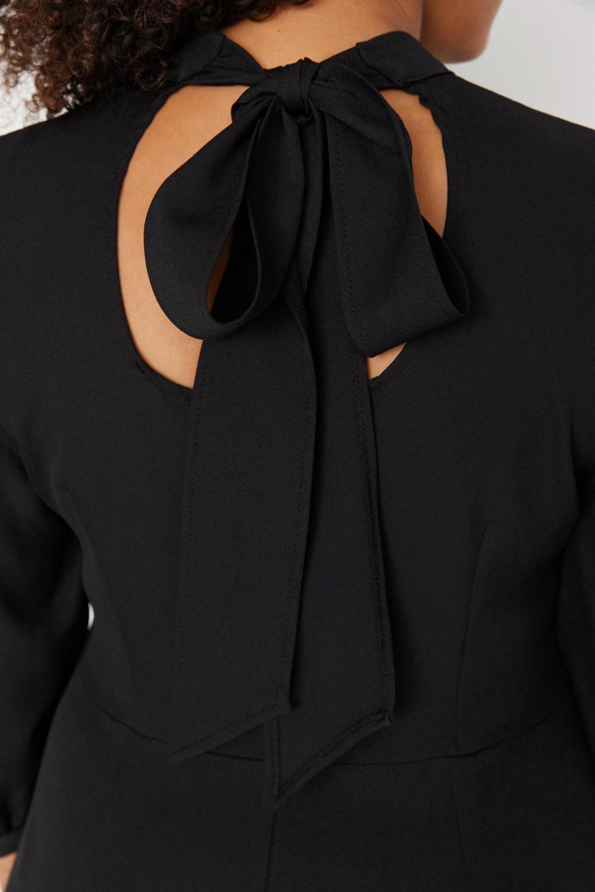 Black Standing Collar Mini Plus Size Dress, , large image number 3