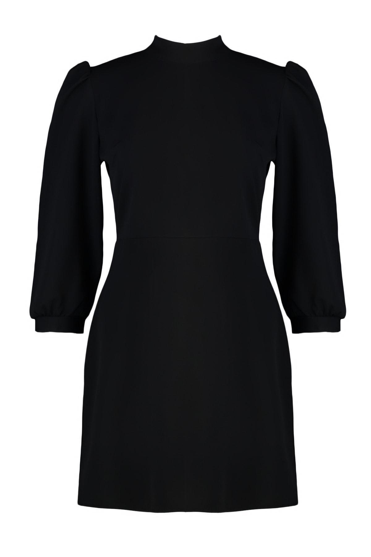 Black Standing Collar Mini Plus Size Dress, , large image number 4
