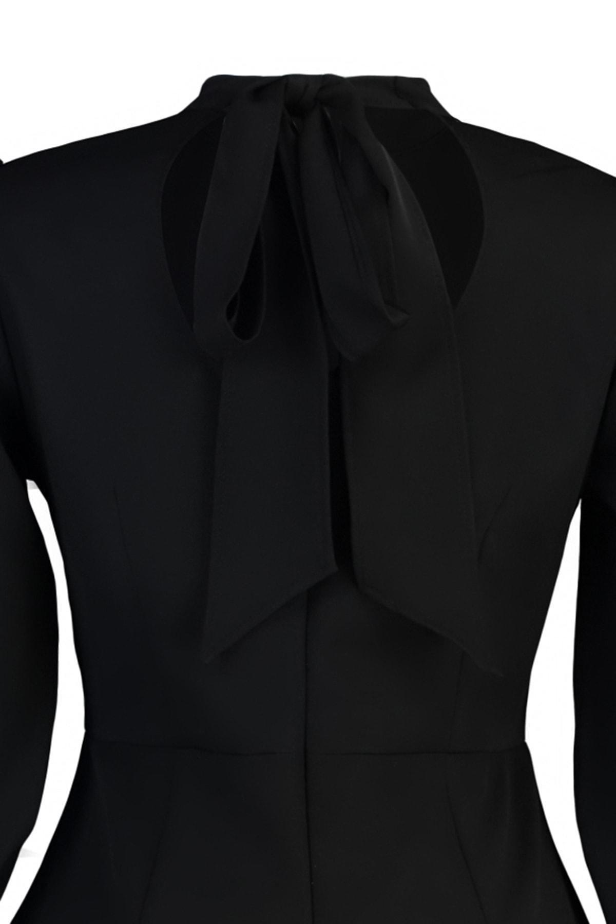 Black Standing Collar Mini Plus Size Dress, , large image number 5