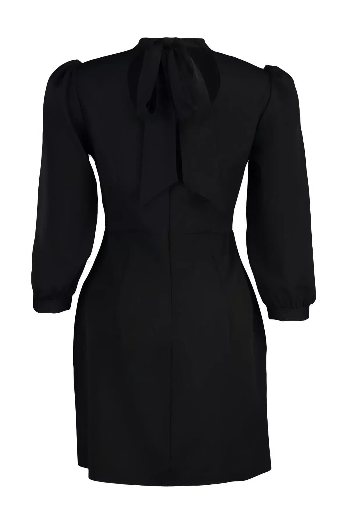 Black Standing Collar Mini Plus Size Dress, , large image number 5