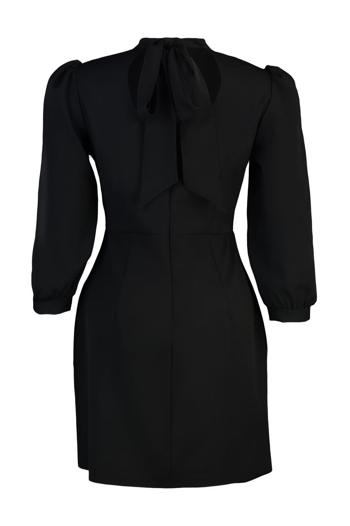 Black Standing Collar Mini Plus Size Dress, , large image number 6