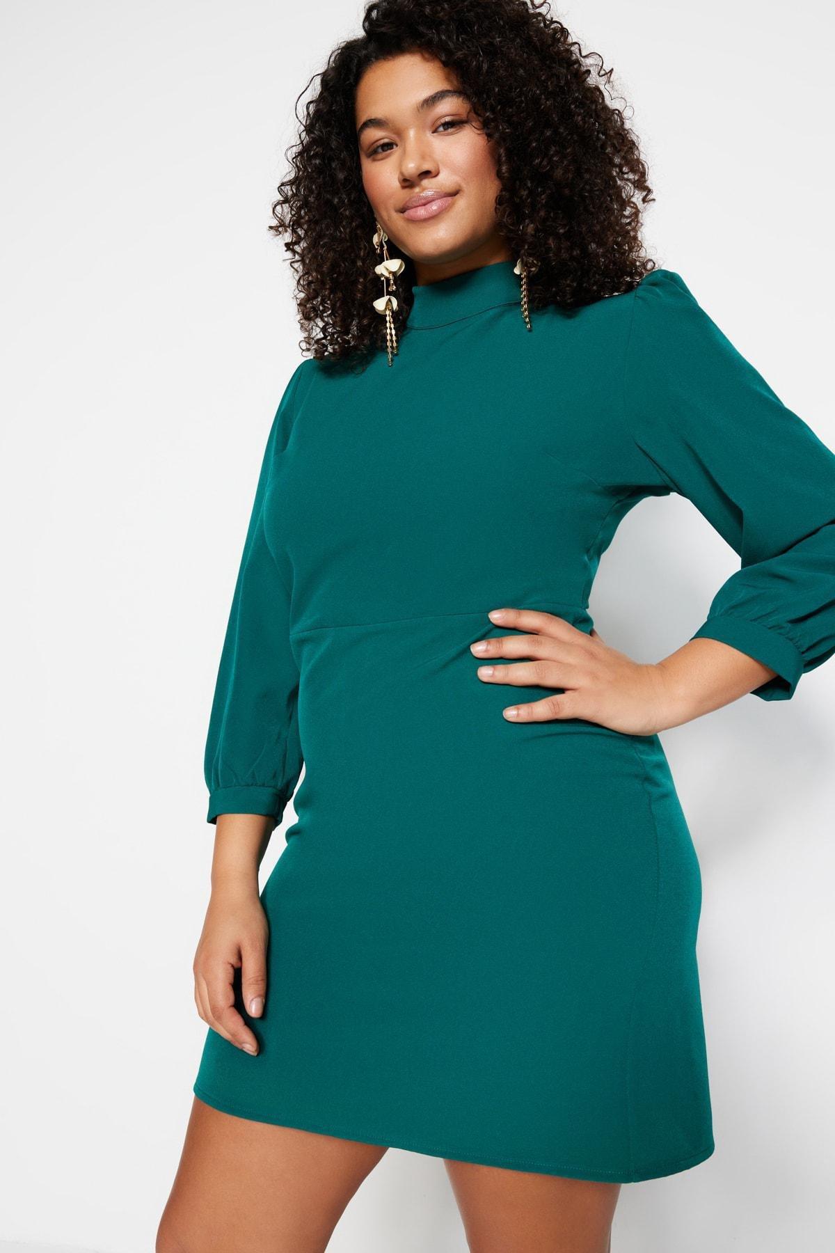 Green Basic Plus Size Dress, , large image number 0