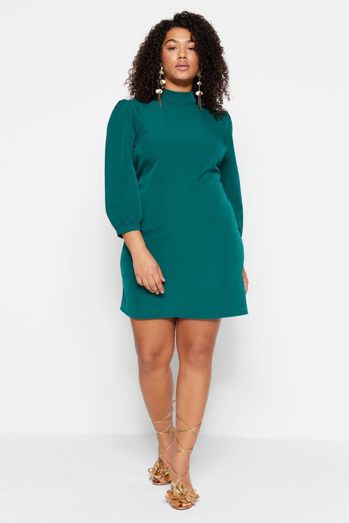Green Basic Plus Size Dress, , large image number 4