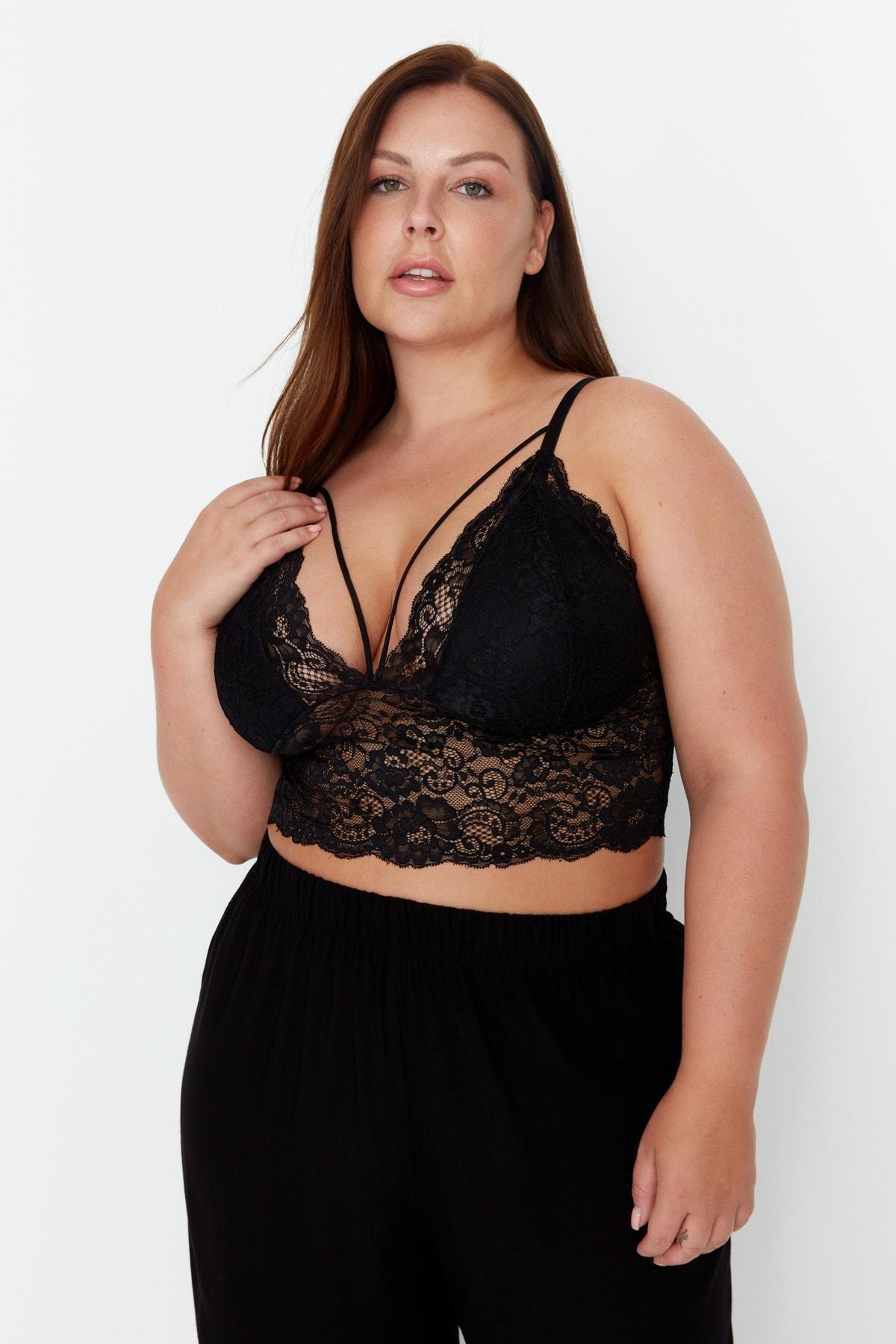 Black Detailed Plus Size Bra, , large image number 0