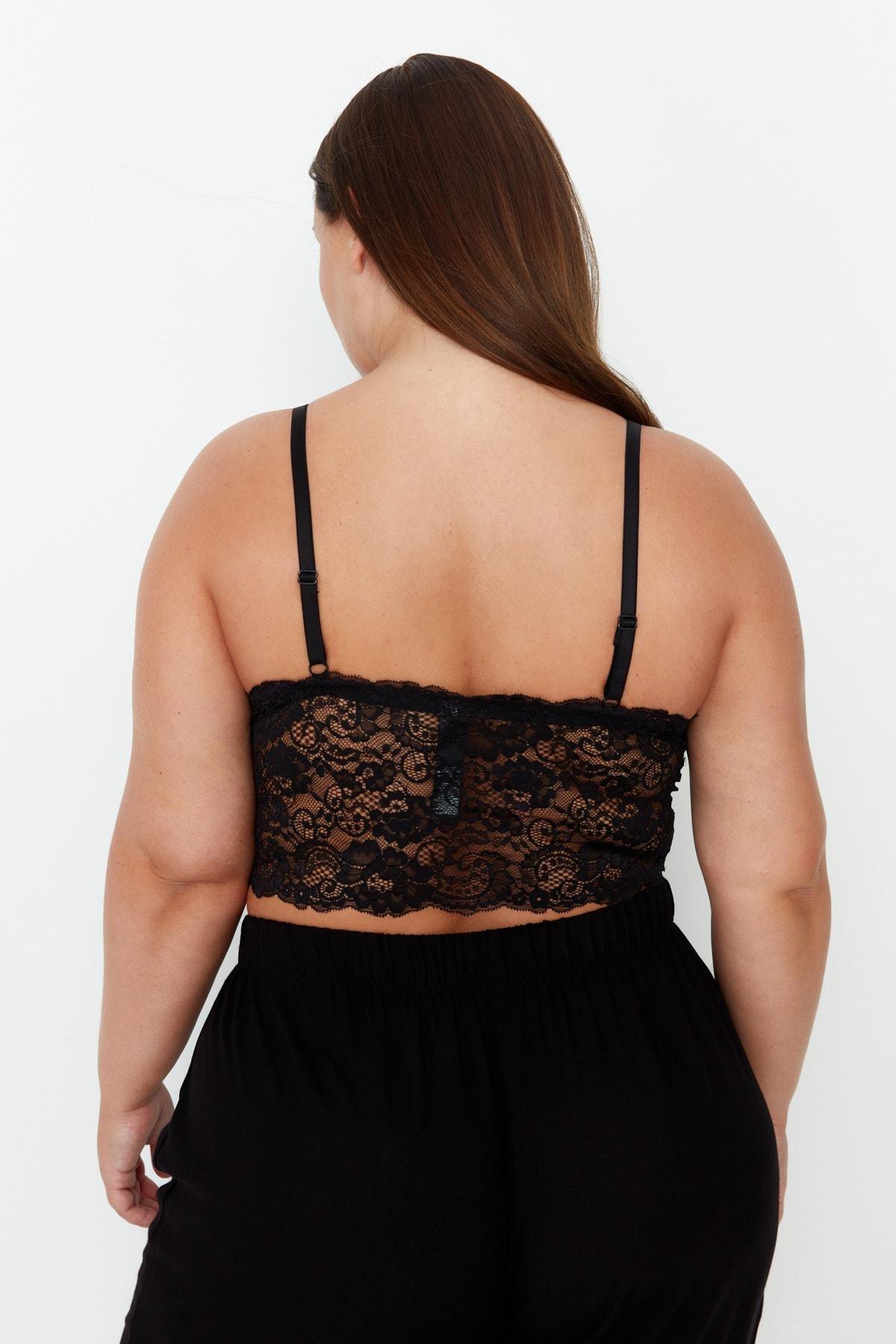 Black Detailed Plus Size Bra, , large image number 4