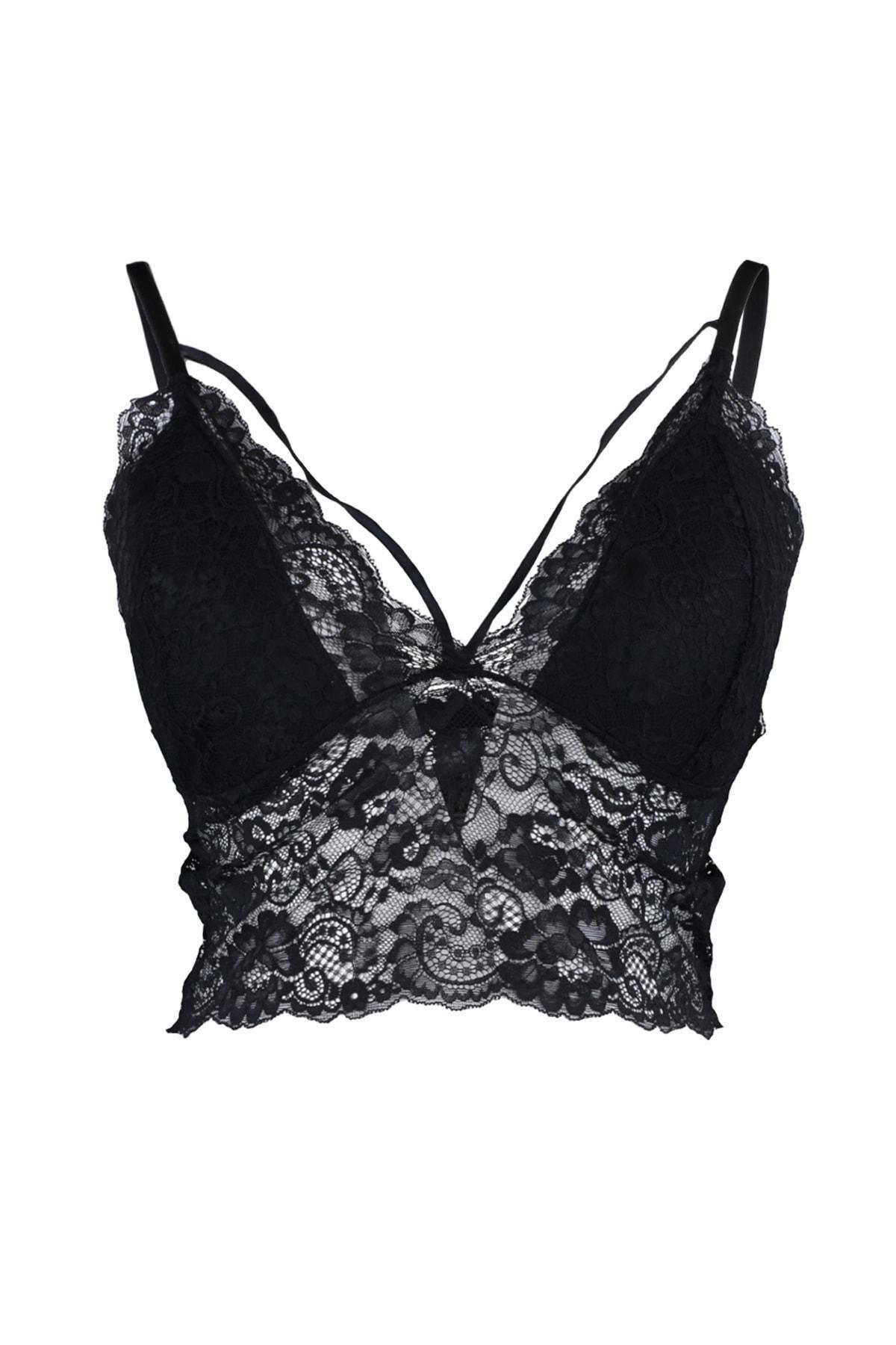 Black Detailed Plus Size Bra, , large image number 5