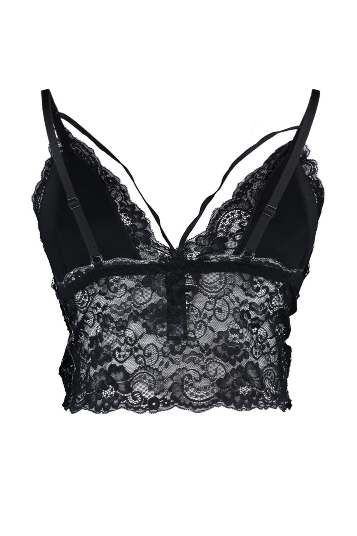 Black Detailed Plus Size Bra, , large image number 6
