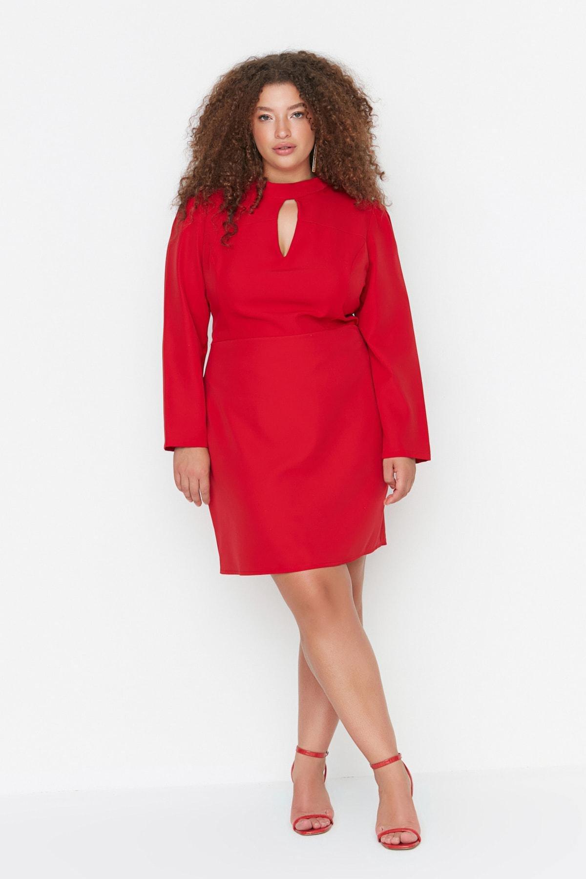 Trendyol - Red Cut-Out Detailed Plus Size Dress
