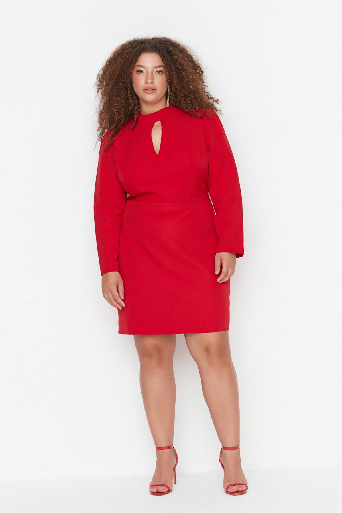 Red Cut-Out Detailed Plus Size Dress, , large image number 2