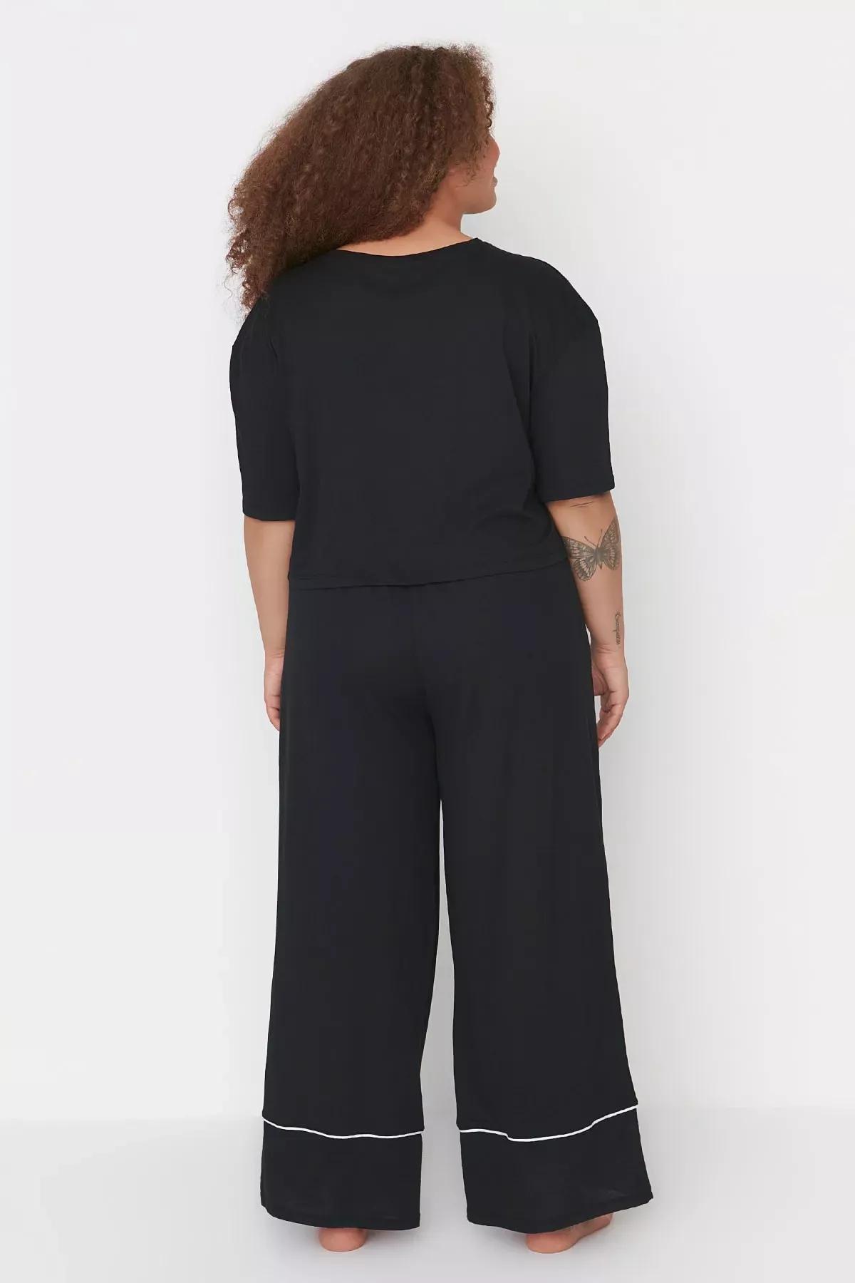 Black Printed Plus Size Pajama Set, , large image number 3