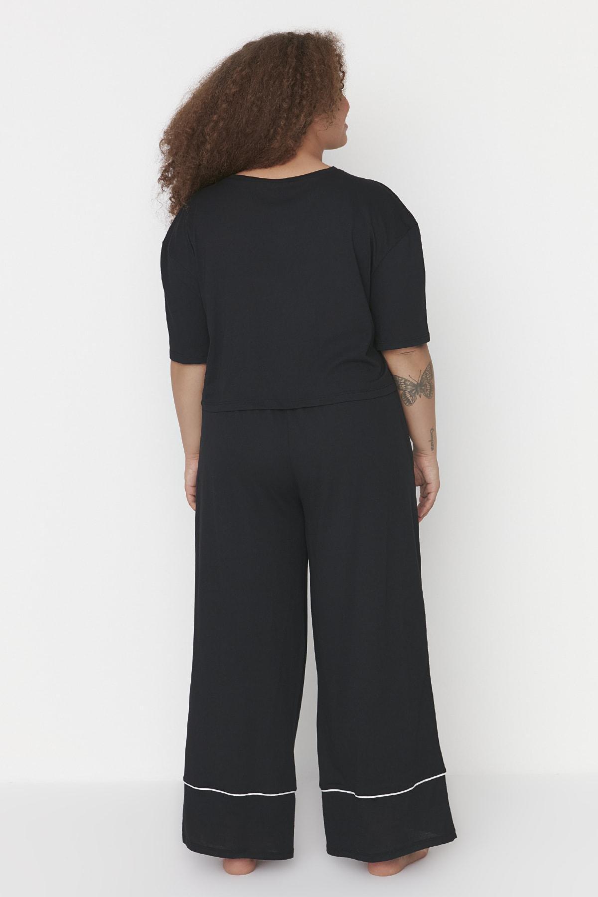 Black Printed Plus Size Pajama Set, Black, large image number 4