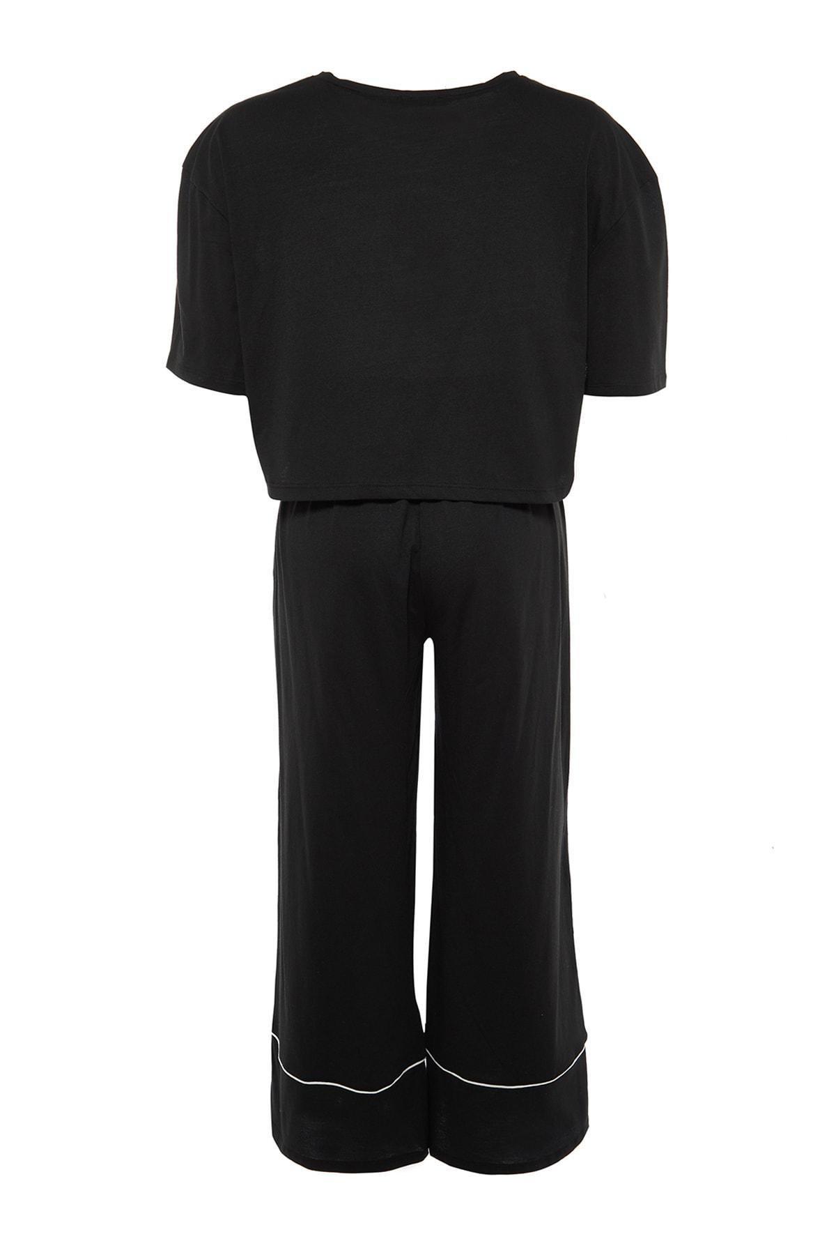 Black Printed Plus Size Pajama Set, Black, large image number 7