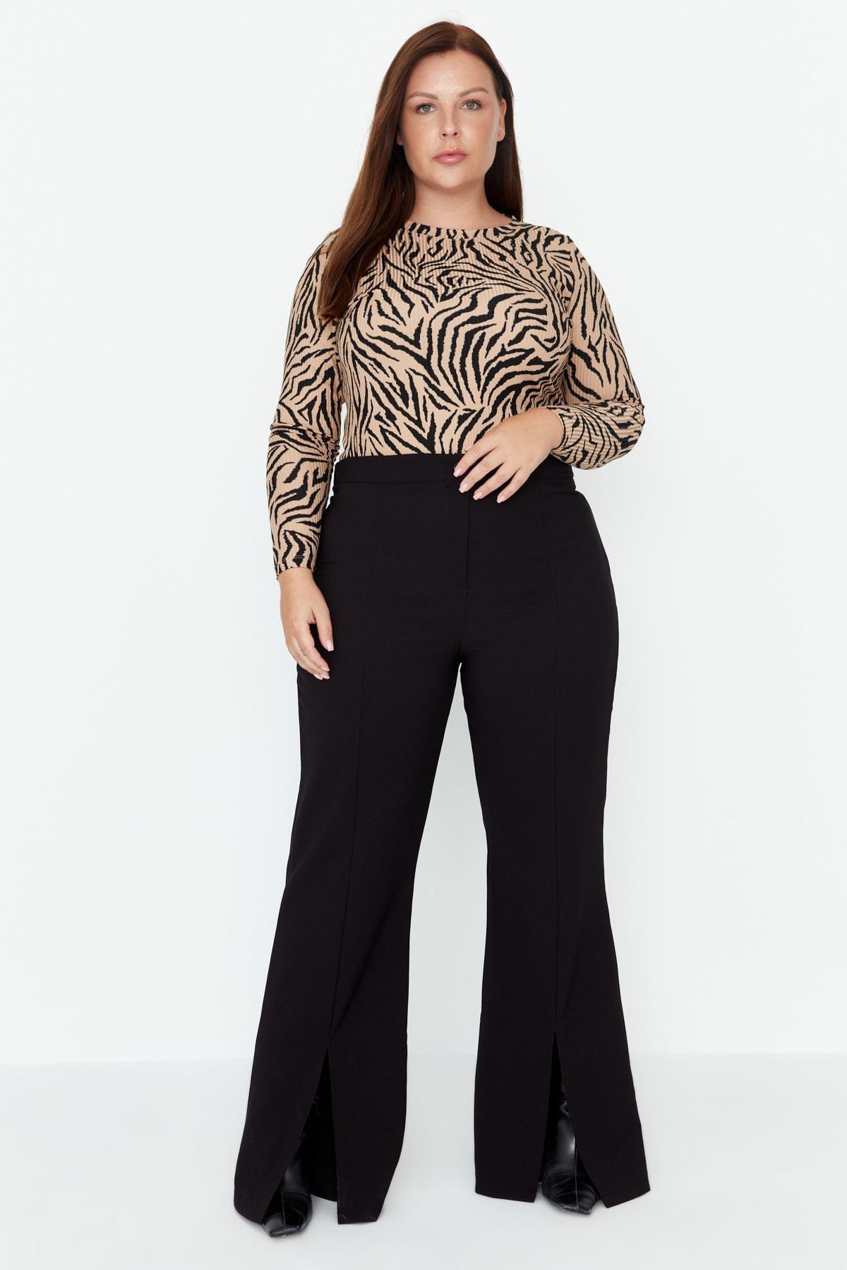 Black Wide Leg Plus Size Pants, , large image number 0