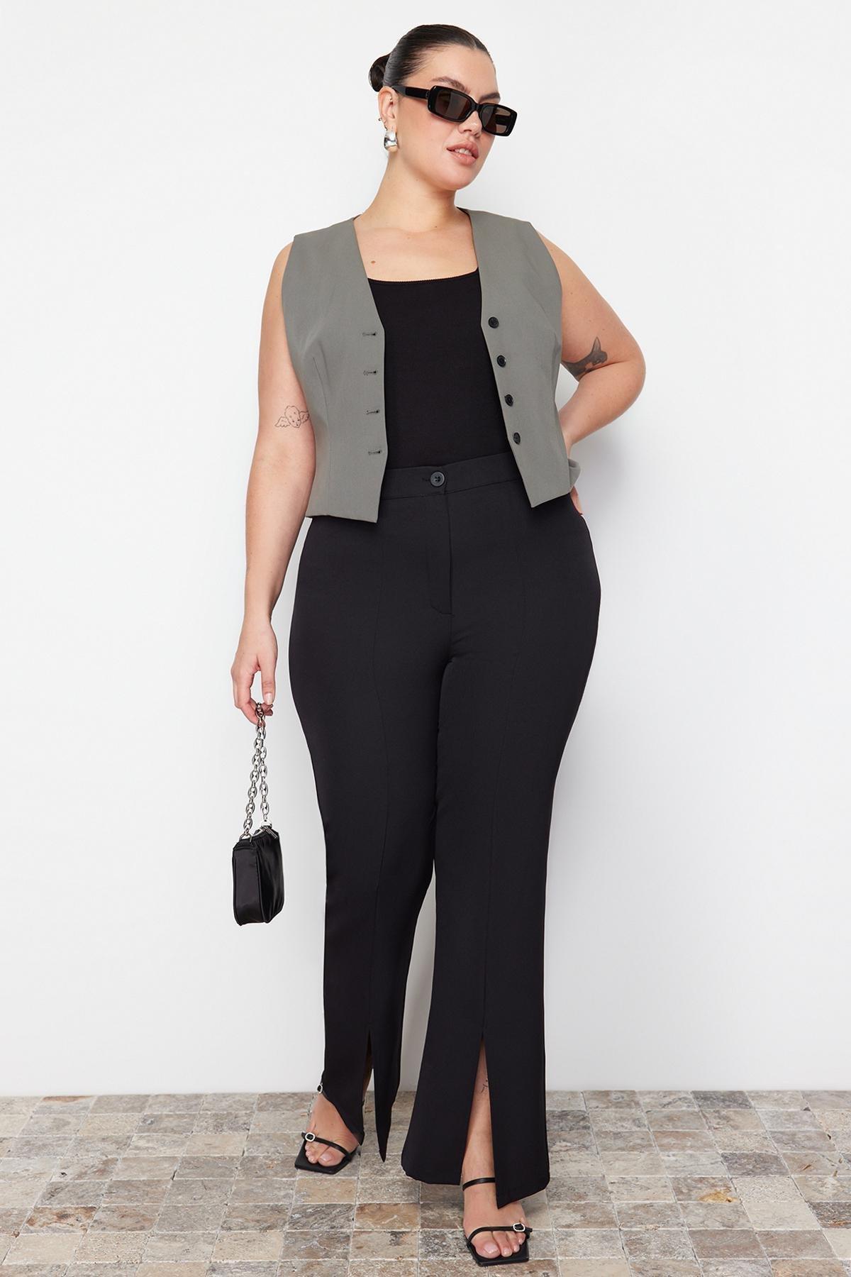 Black Wide Leg Plus Size Pants, , large image number 1
