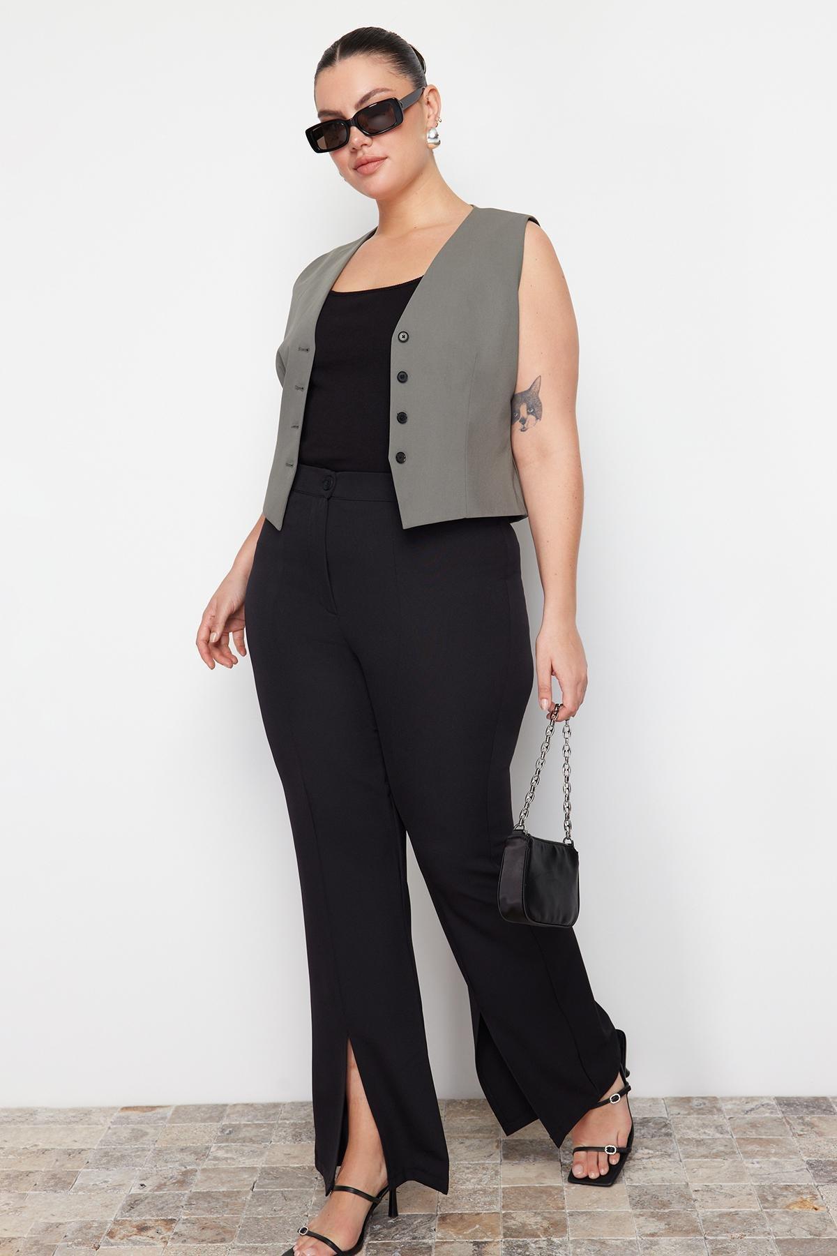 Black Wide Leg Plus Size Pants, , large image number 3