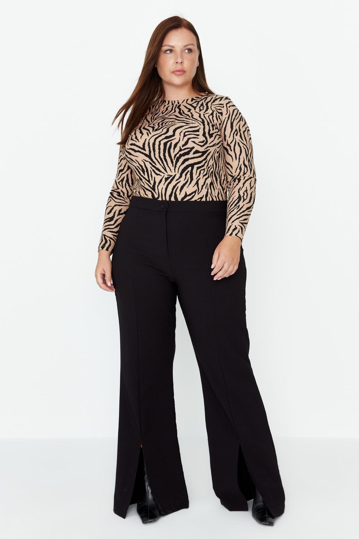 Black Wide Leg Plus Size Pants, , large image number 4
