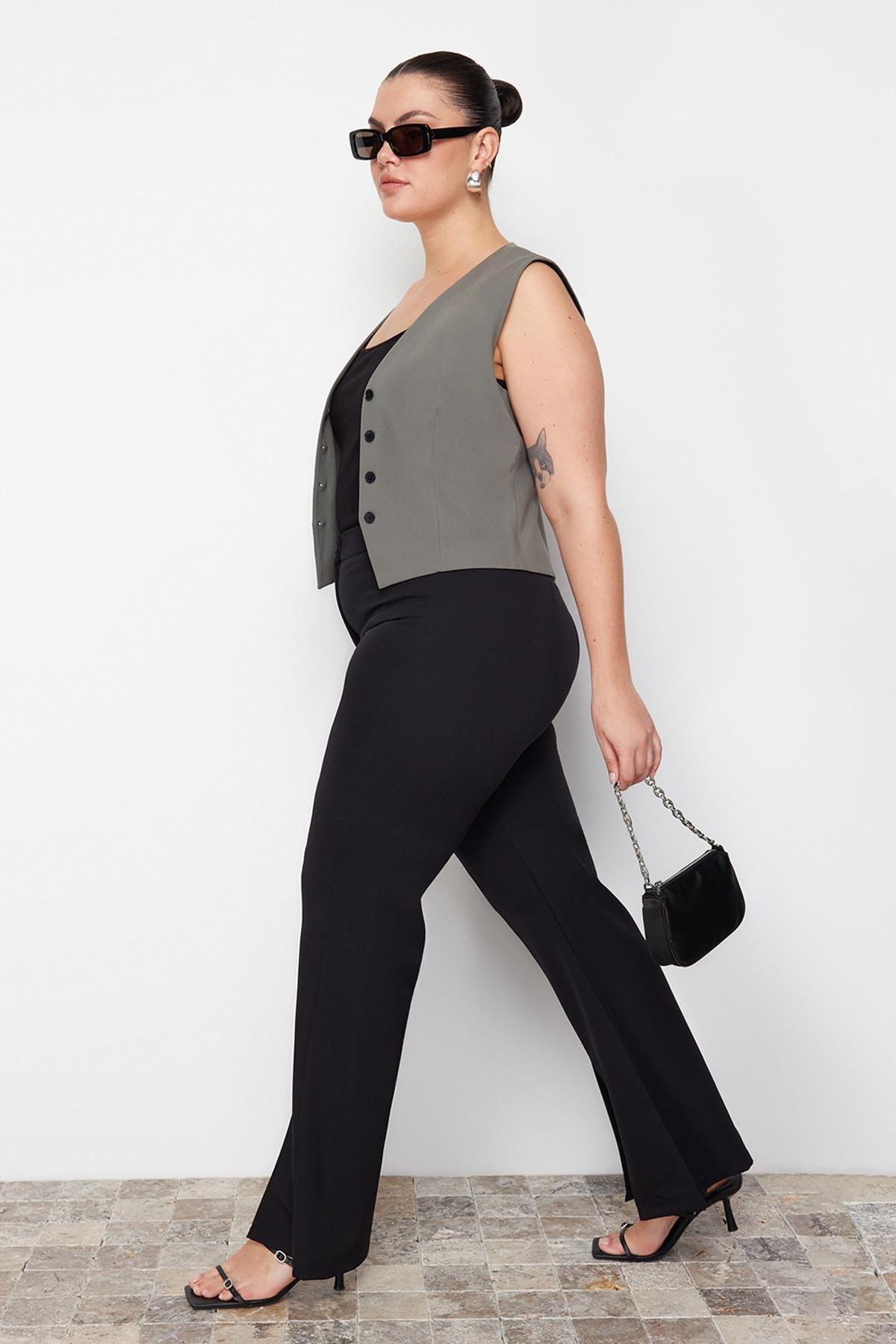 Black Wide Leg Plus Size Pants, , large image number 5