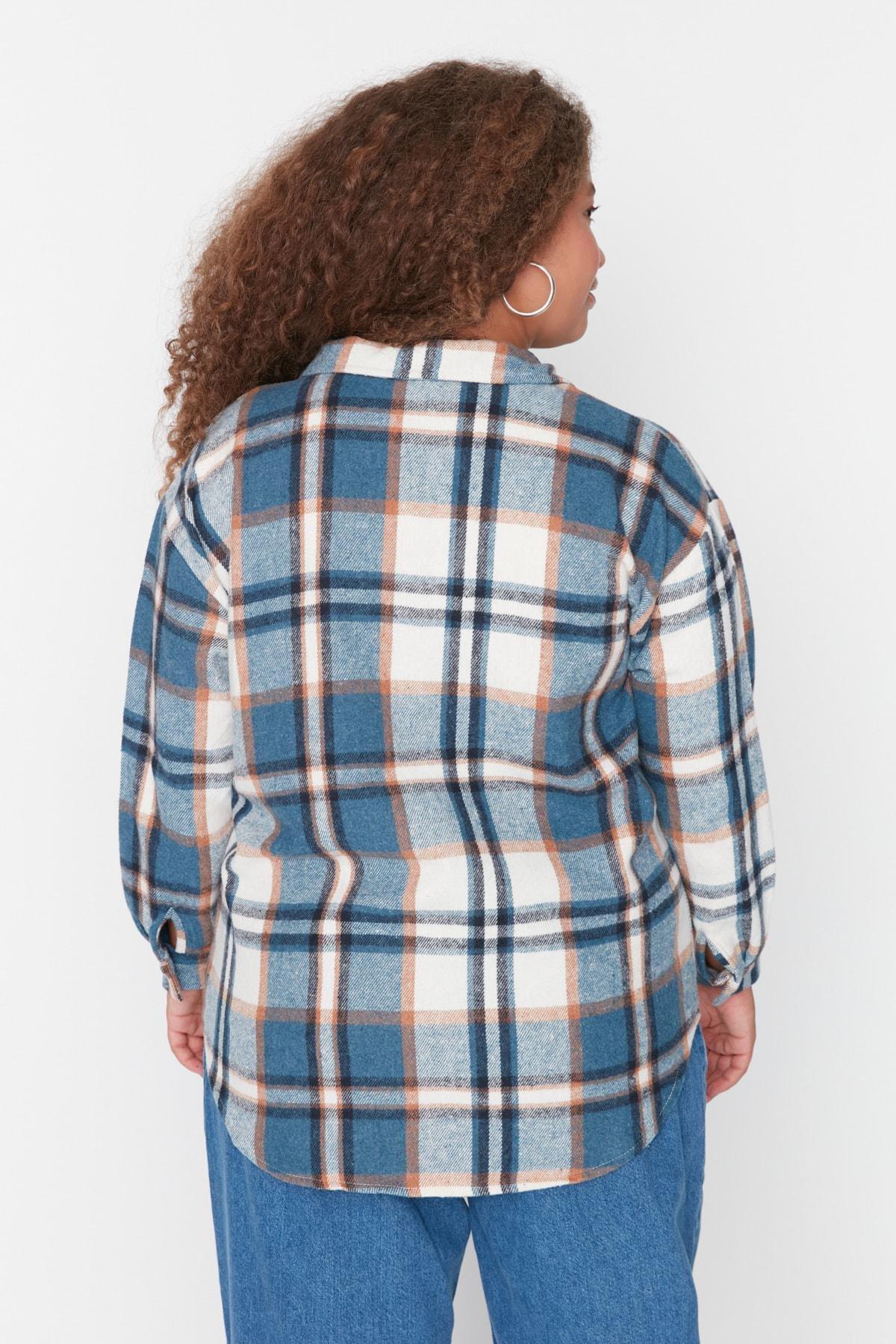 Blue Plaid Plus Size Shirt, , large image number 4