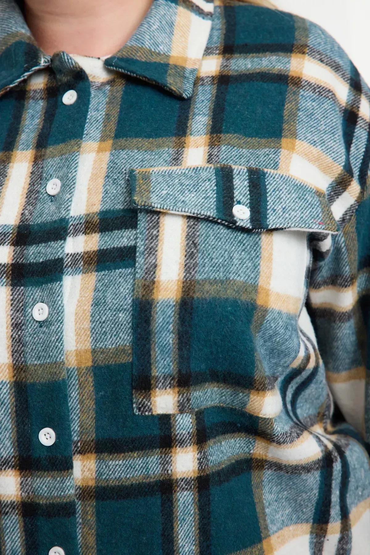 Blue Plaid Plus Size Shirt, Blue, large image number 5