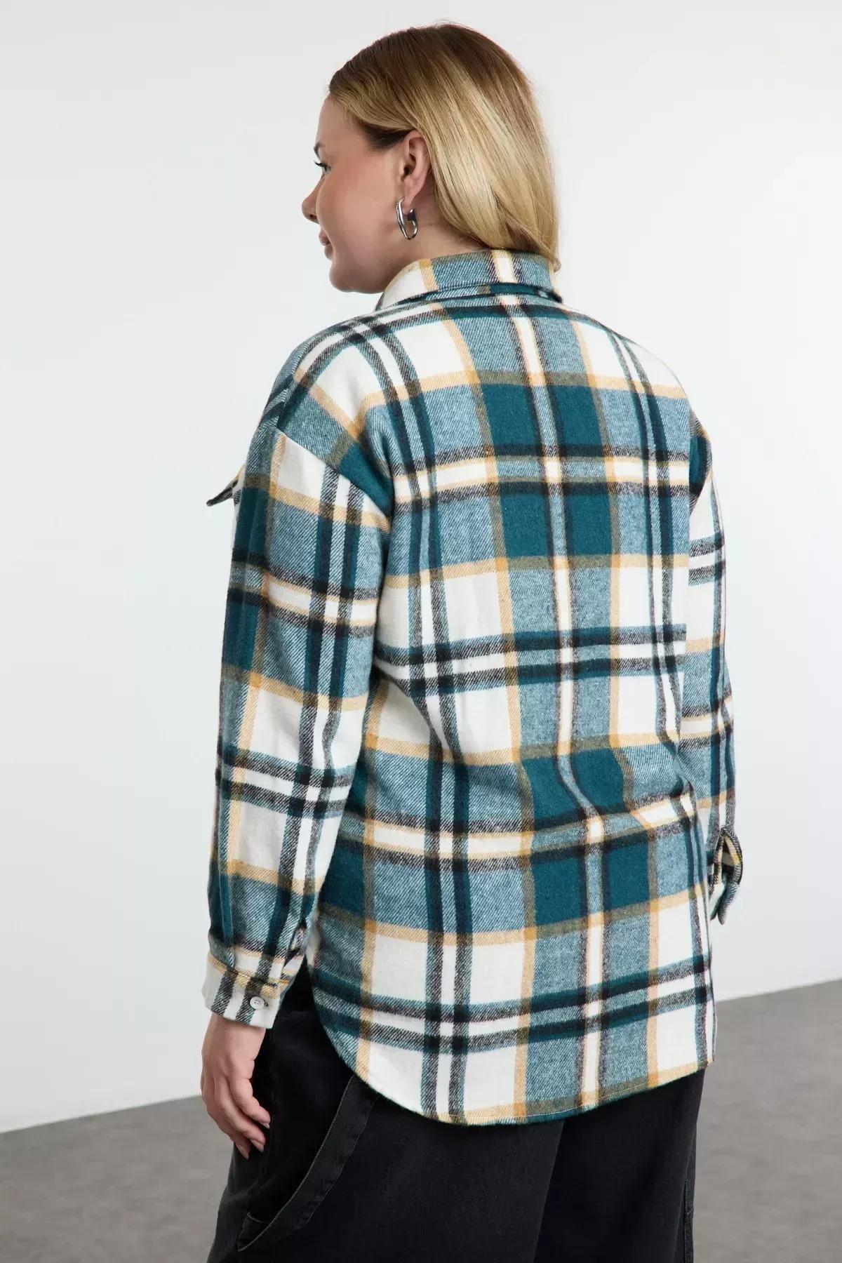 Blue Plaid Plus Size Shirt, Blue, large image number 7