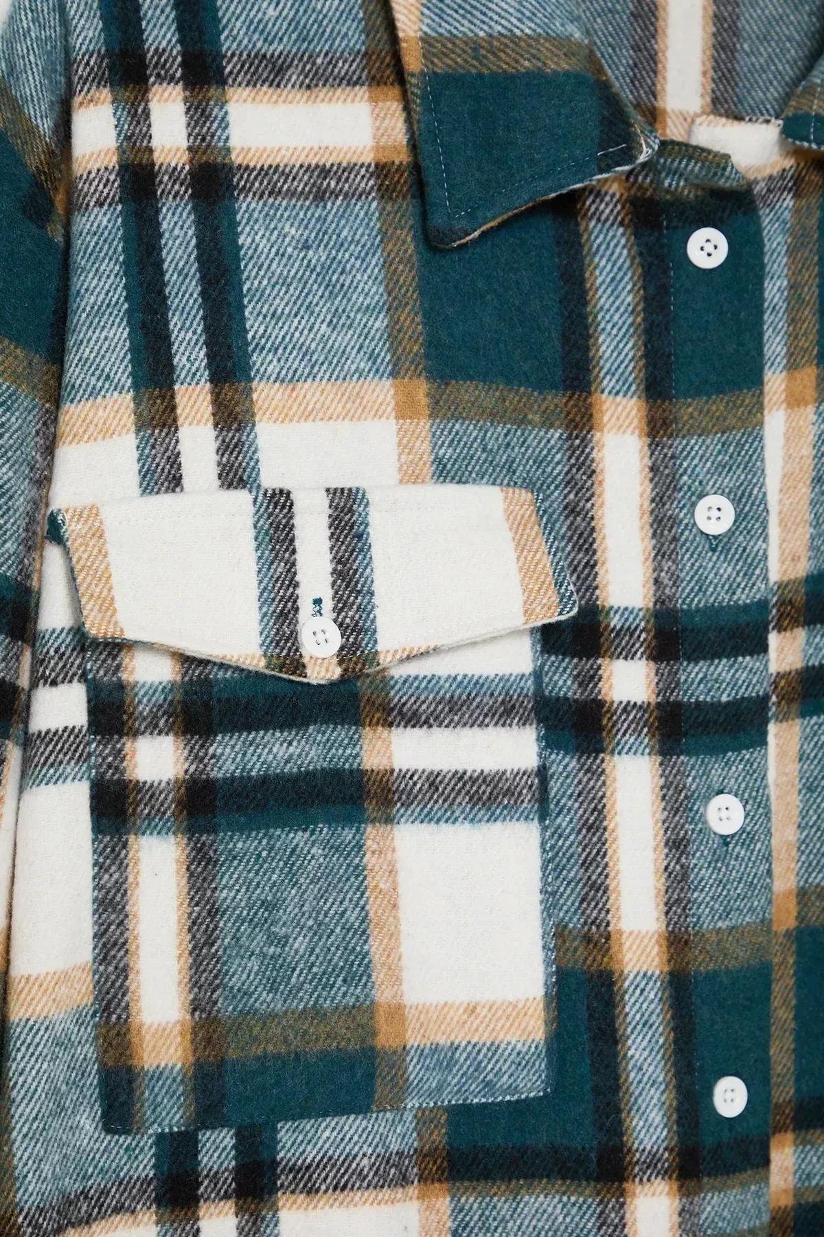 Blue Plaid Plus Size Shirt, Blue, large image number 9