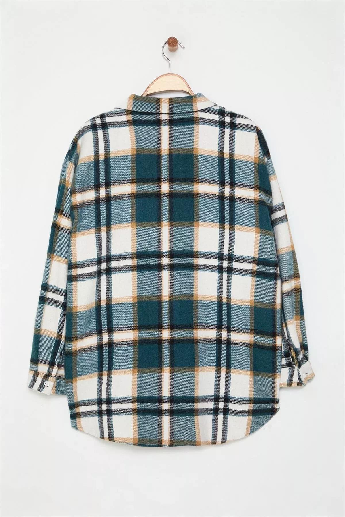 Blue Plaid Plus Size Shirt, Blue, large image number 10