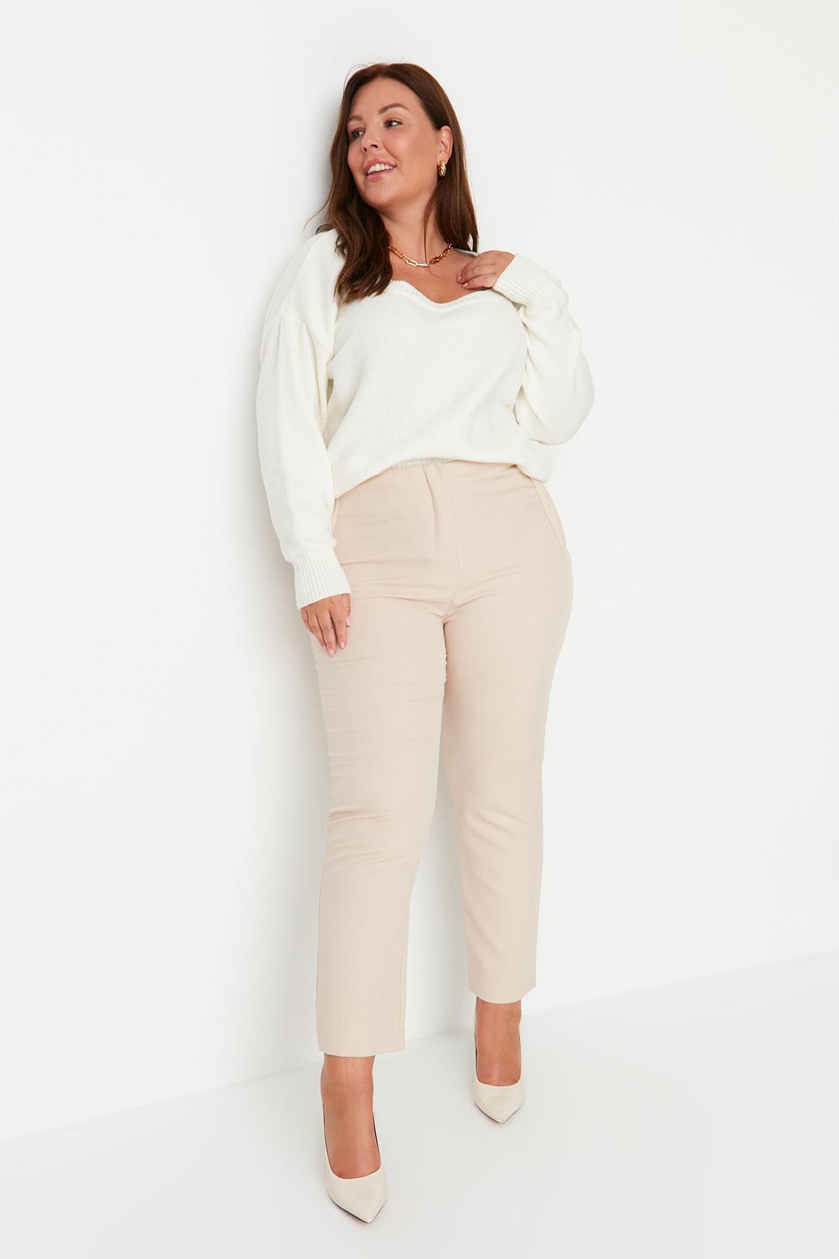 Trendyol - Beige Cigarette Pants Plus Size Pants