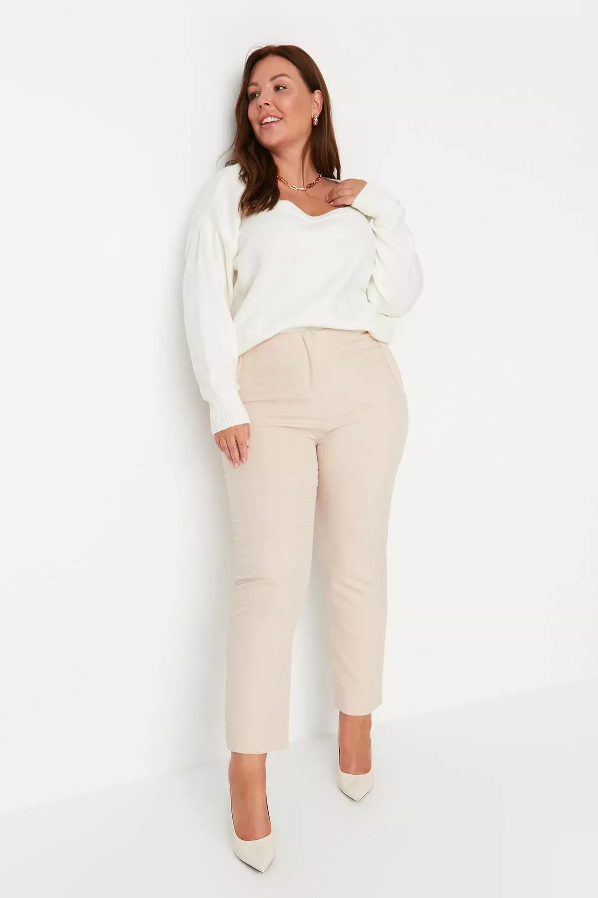 بنطال بقصة ضيقة للمقاسات الكبيرة، بيج, Beige, large image number 2