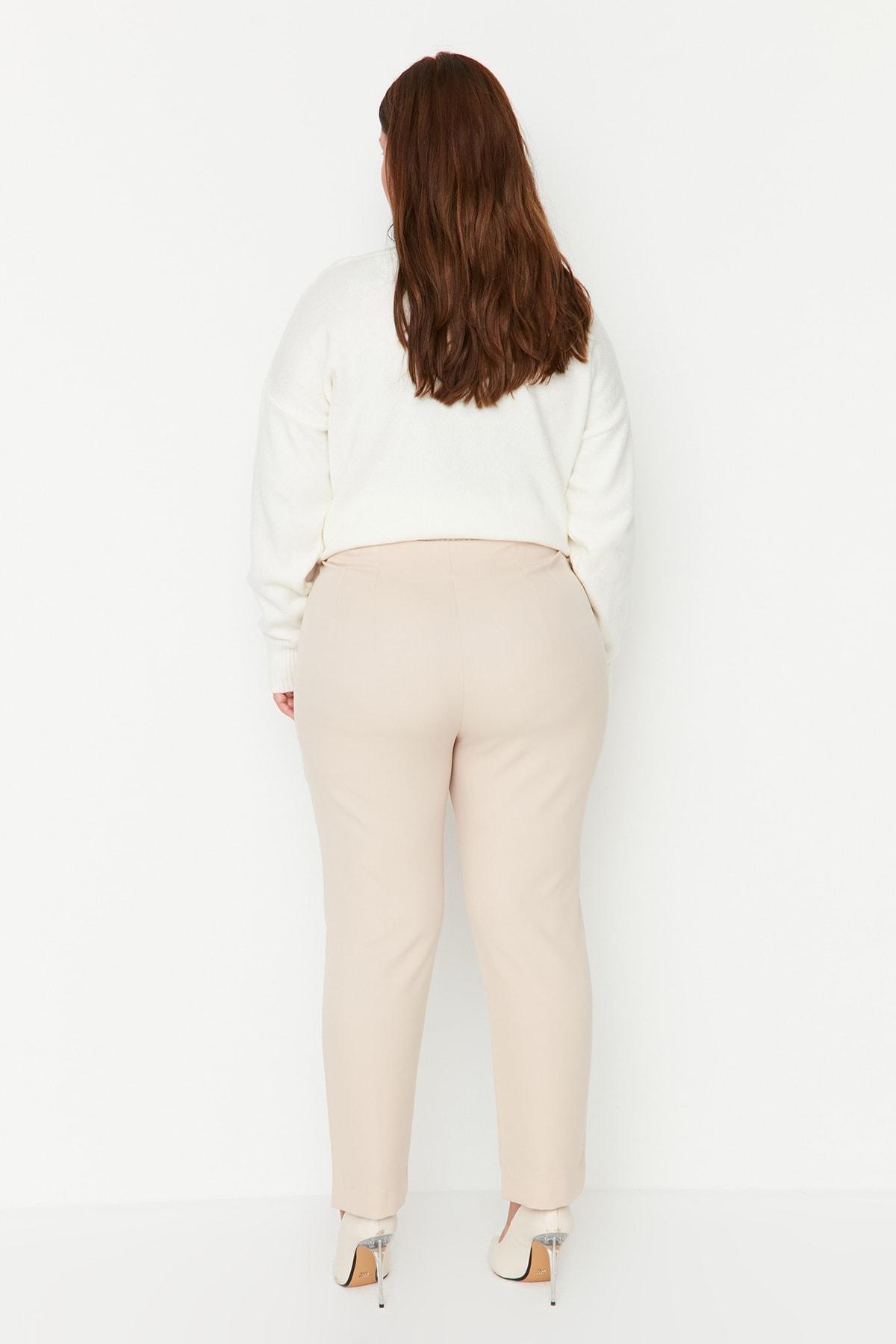 Trendyol - Beige Cigarette Pants Plus Size Pants