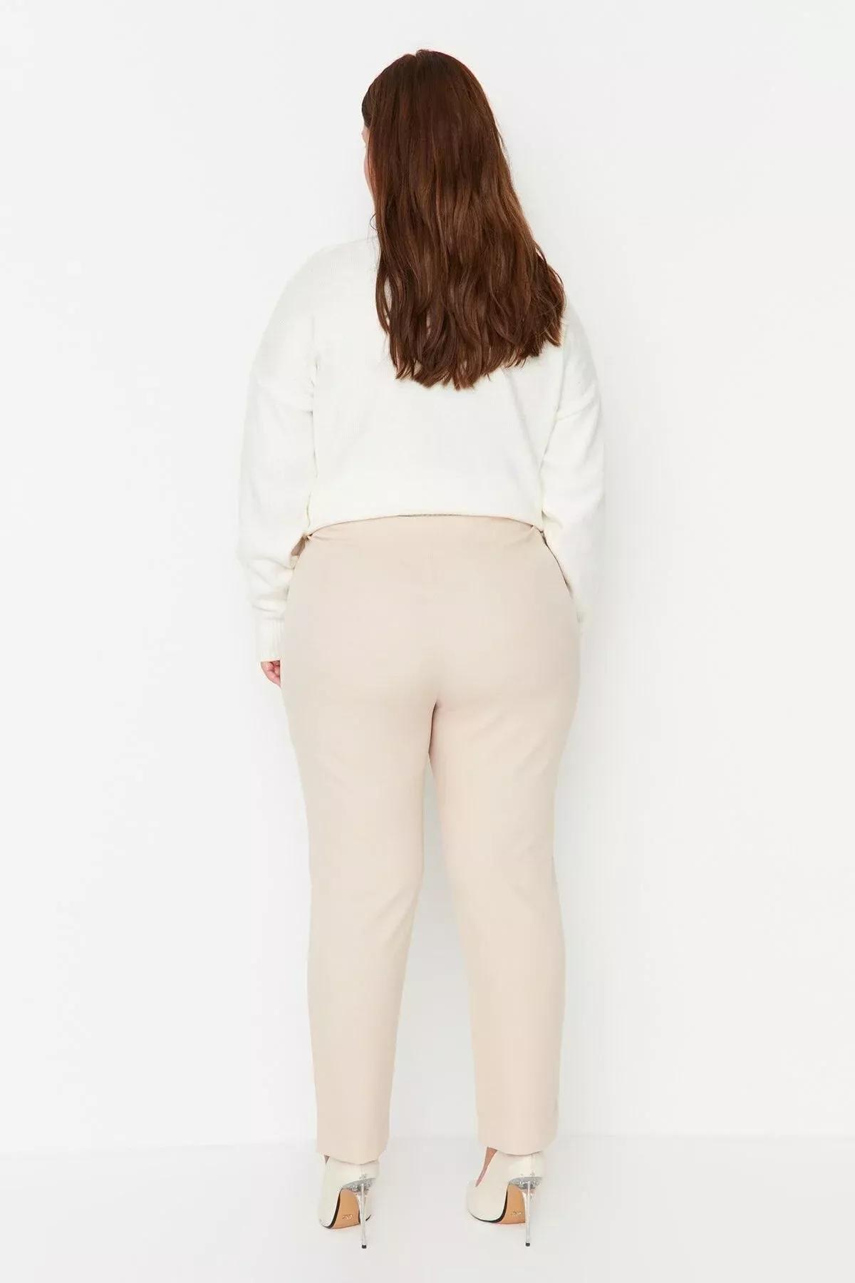 بنطال بقصة ضيقة للمقاسات الكبيرة، بيج, Beige, large image number 4