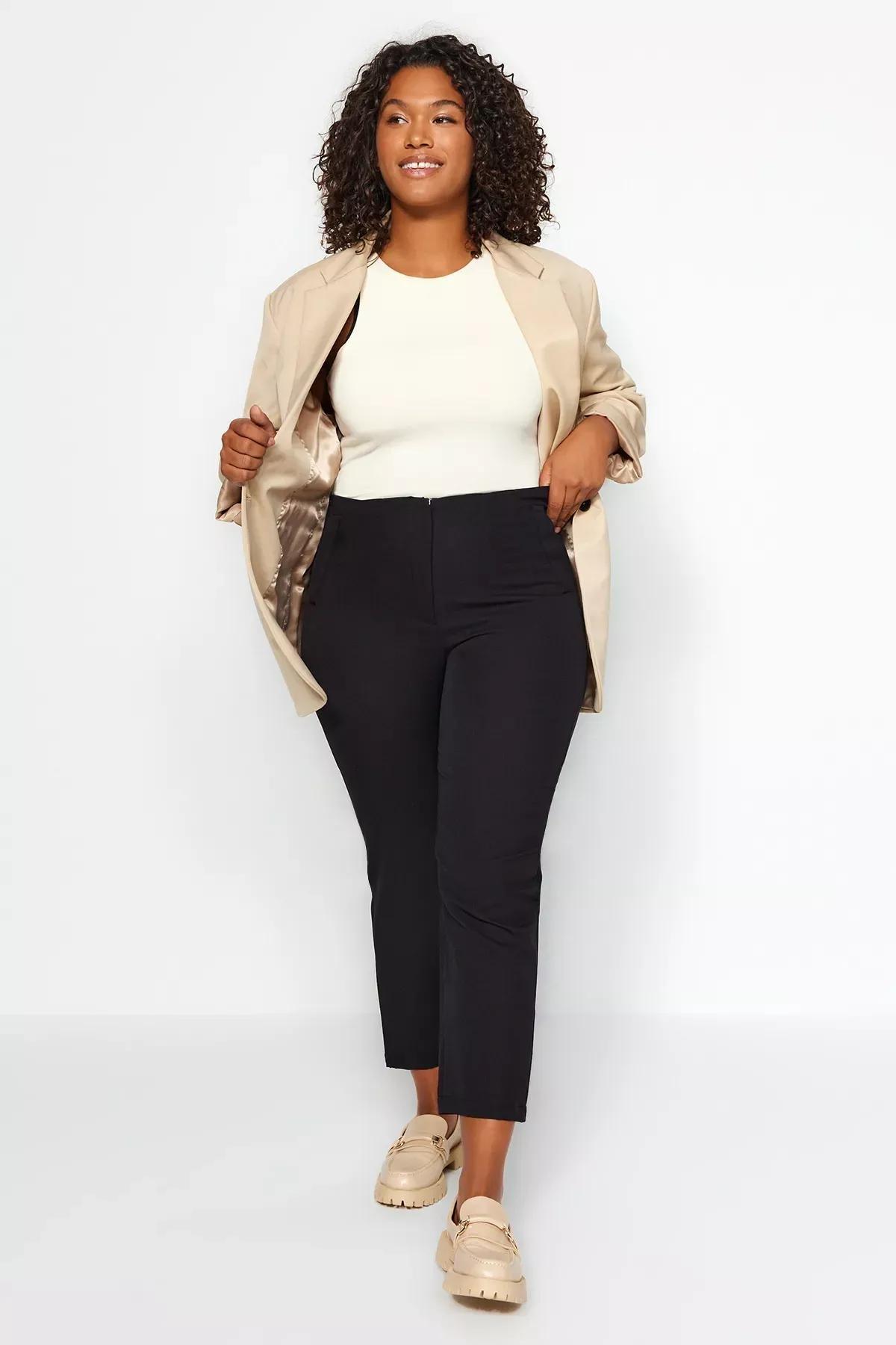 Black Cigarette Plus Size Pants, Black, medium