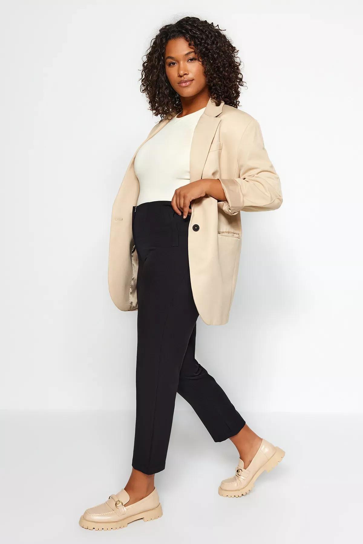 Black Cigarette Plus Size Pants, Black, medium