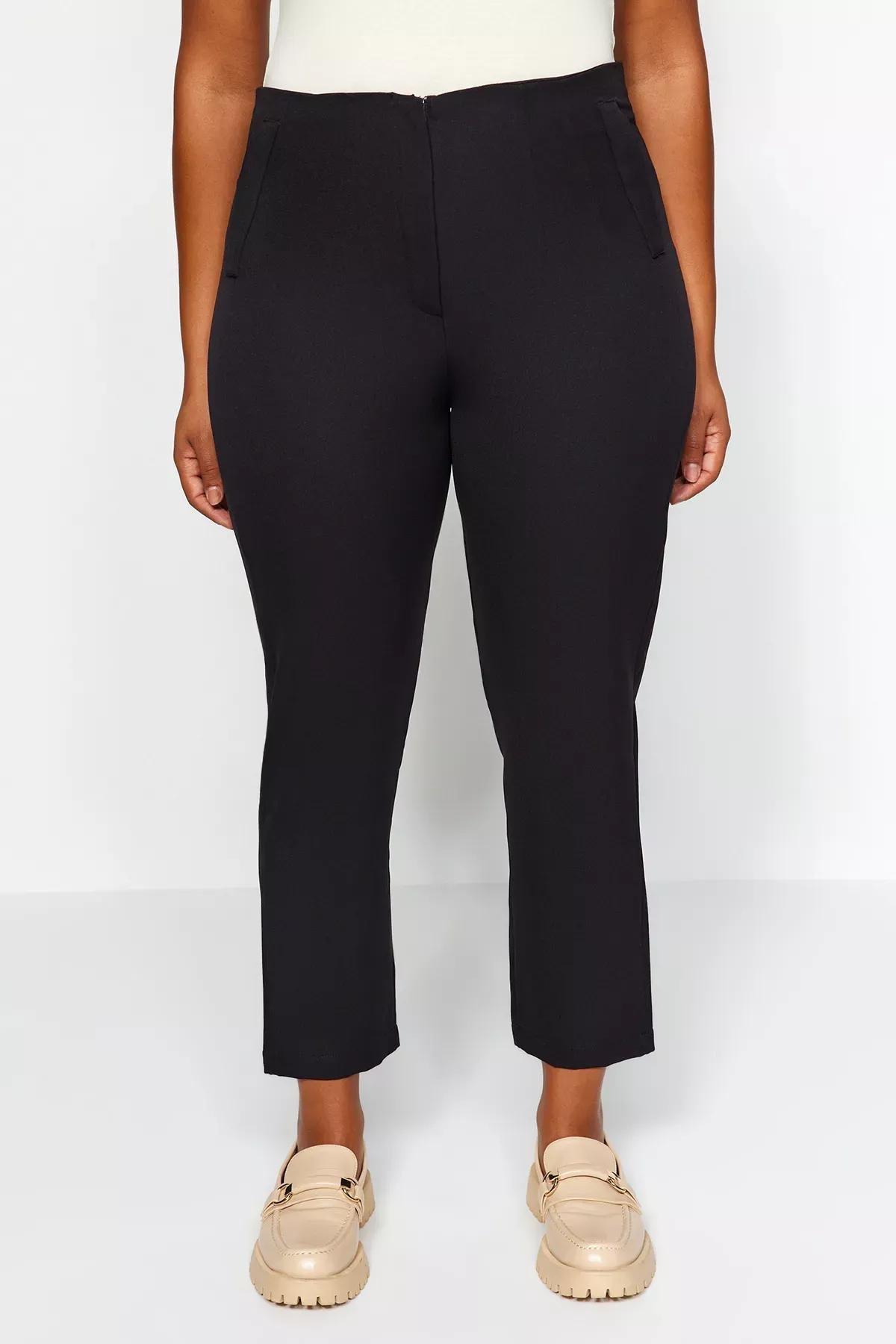 Black Cigarette Plus Size Pants, Black, medium