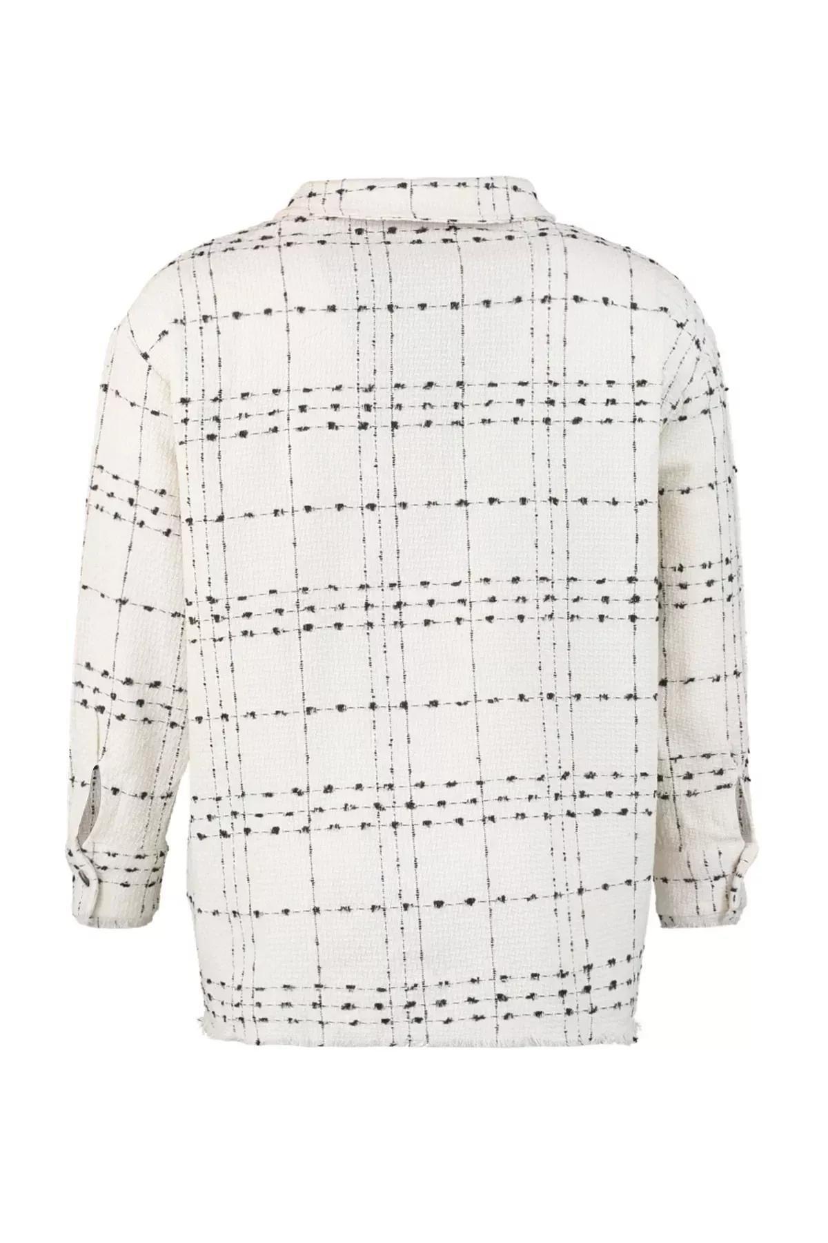 White Plaid Shirt Collar Plus Size Shirt, White, large image number 5