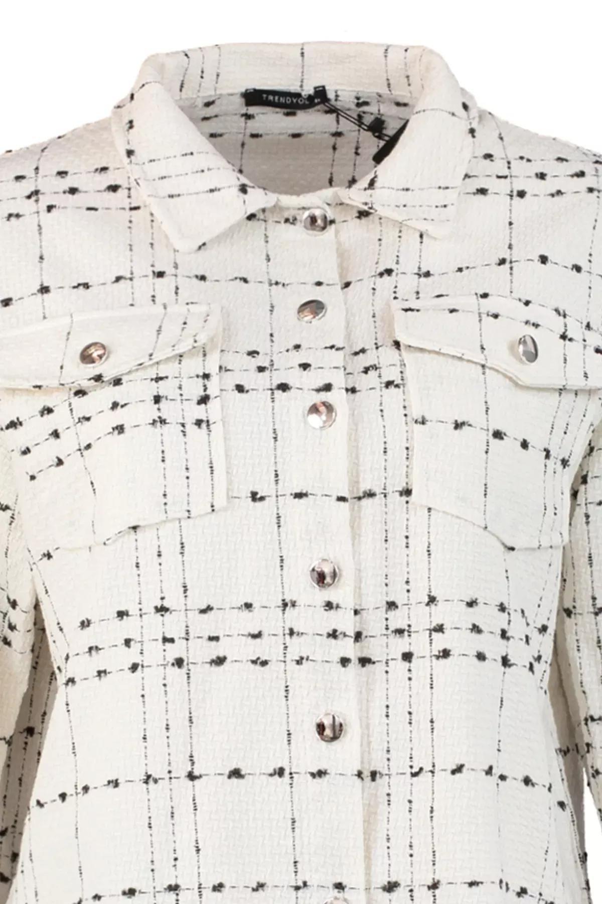 White Plaid Shirt Collar Plus Size Shirt, White, large image number 6