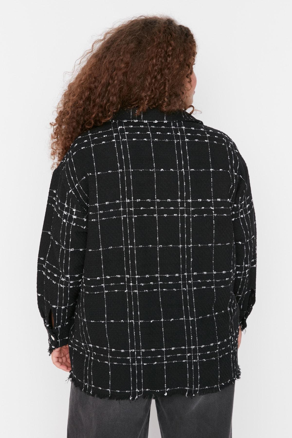 Black Plaid Plus Size Shirt, , large image number 4