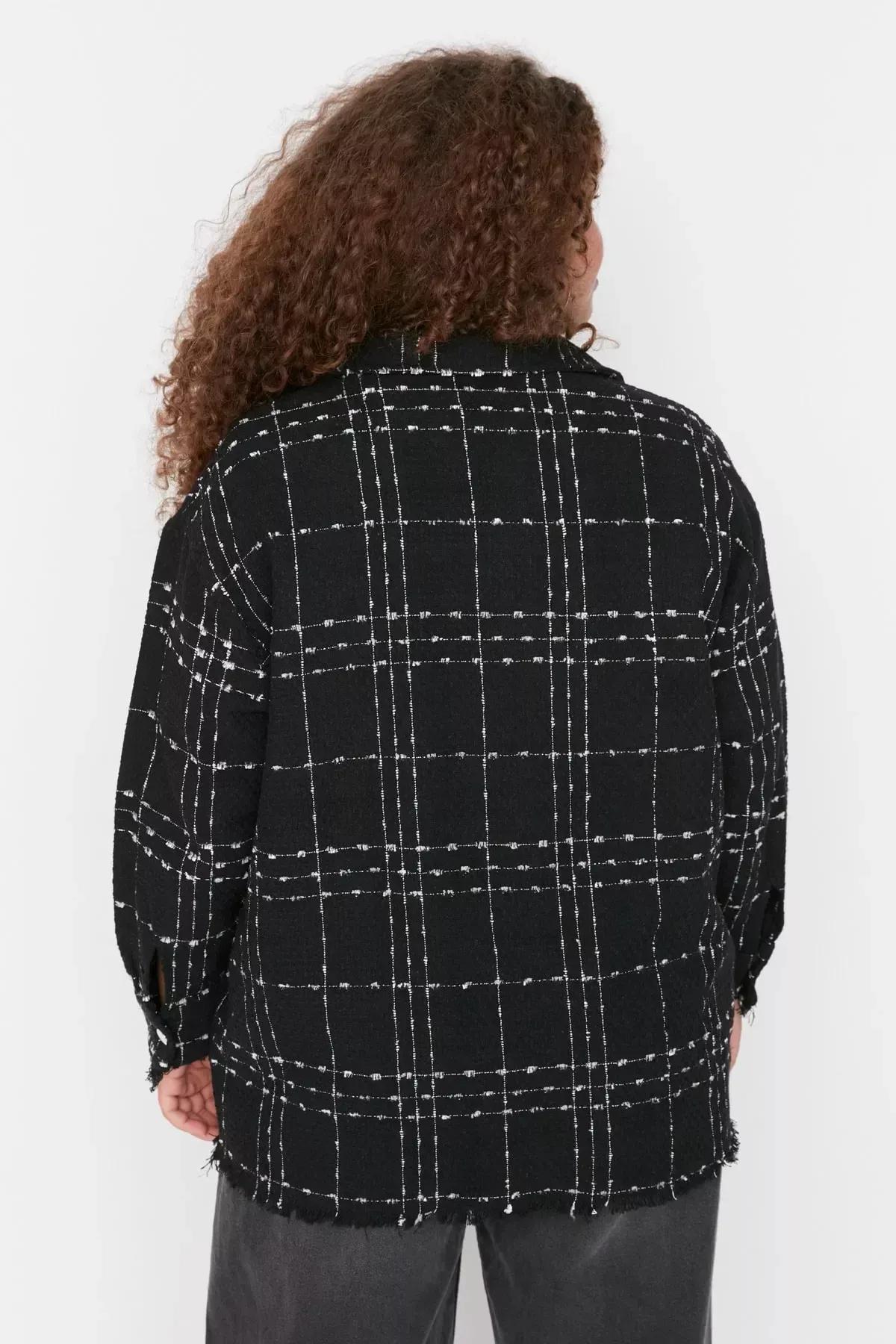 Black Plaid Plus Size Shirt, , large image number 4
