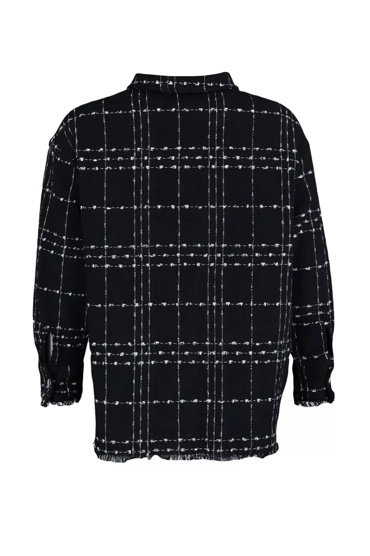 Black Plaid Plus Size Shirt, , large image number 6