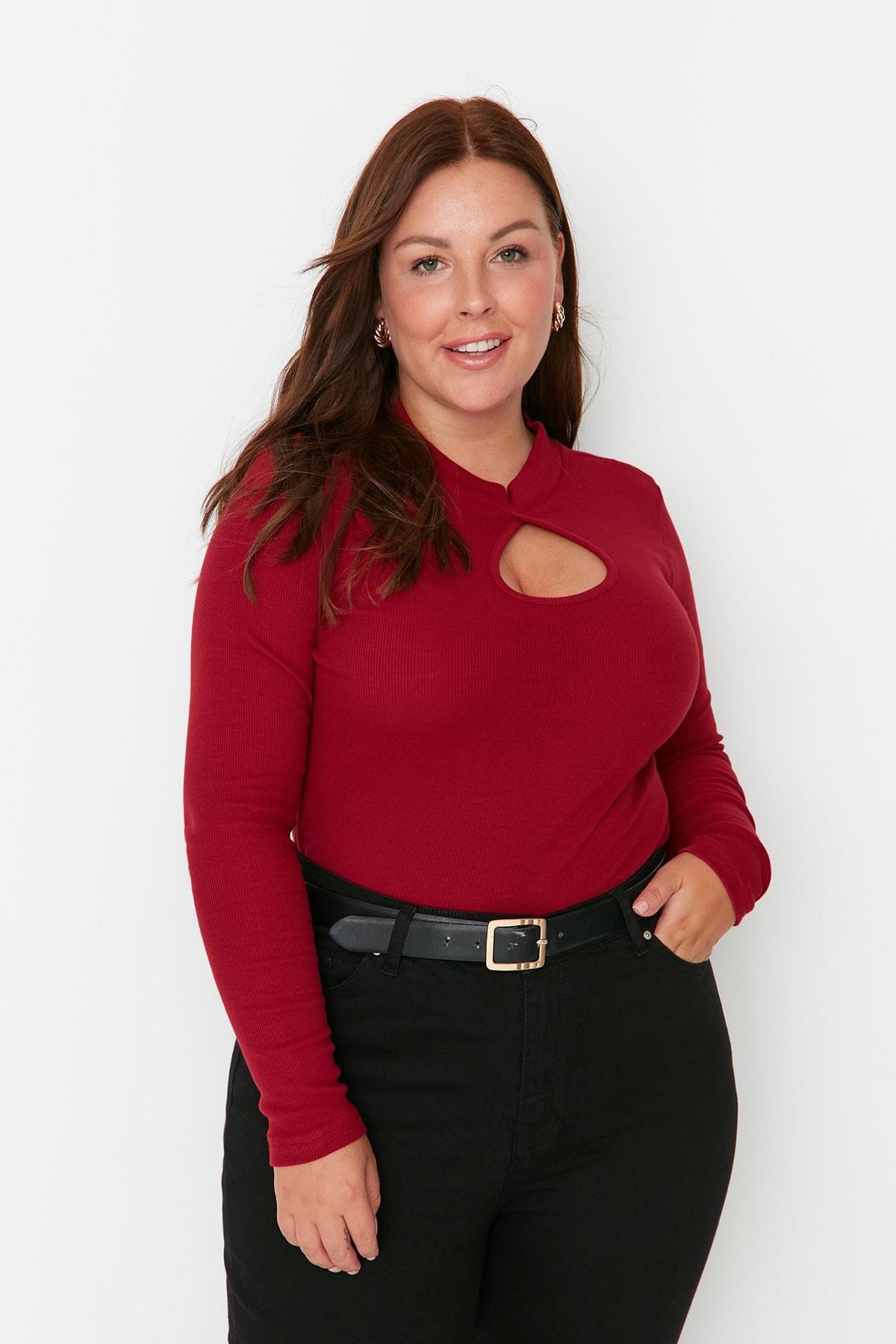 Burgundy Fitted Plus Size Blouse, Burgundy, large image number 2