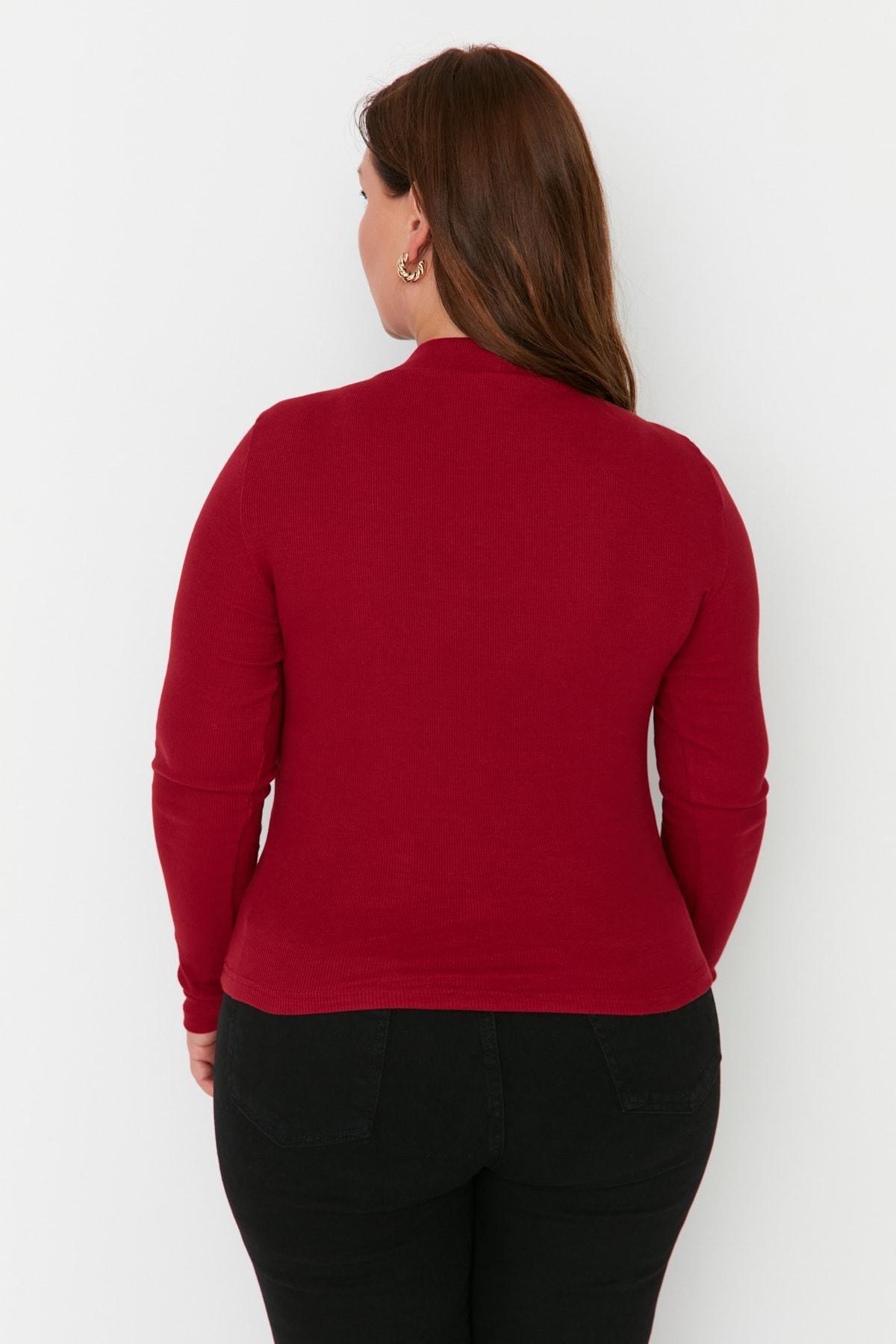 Burgundy Fitted Plus Size Blouse, Burgundy, large image number 4