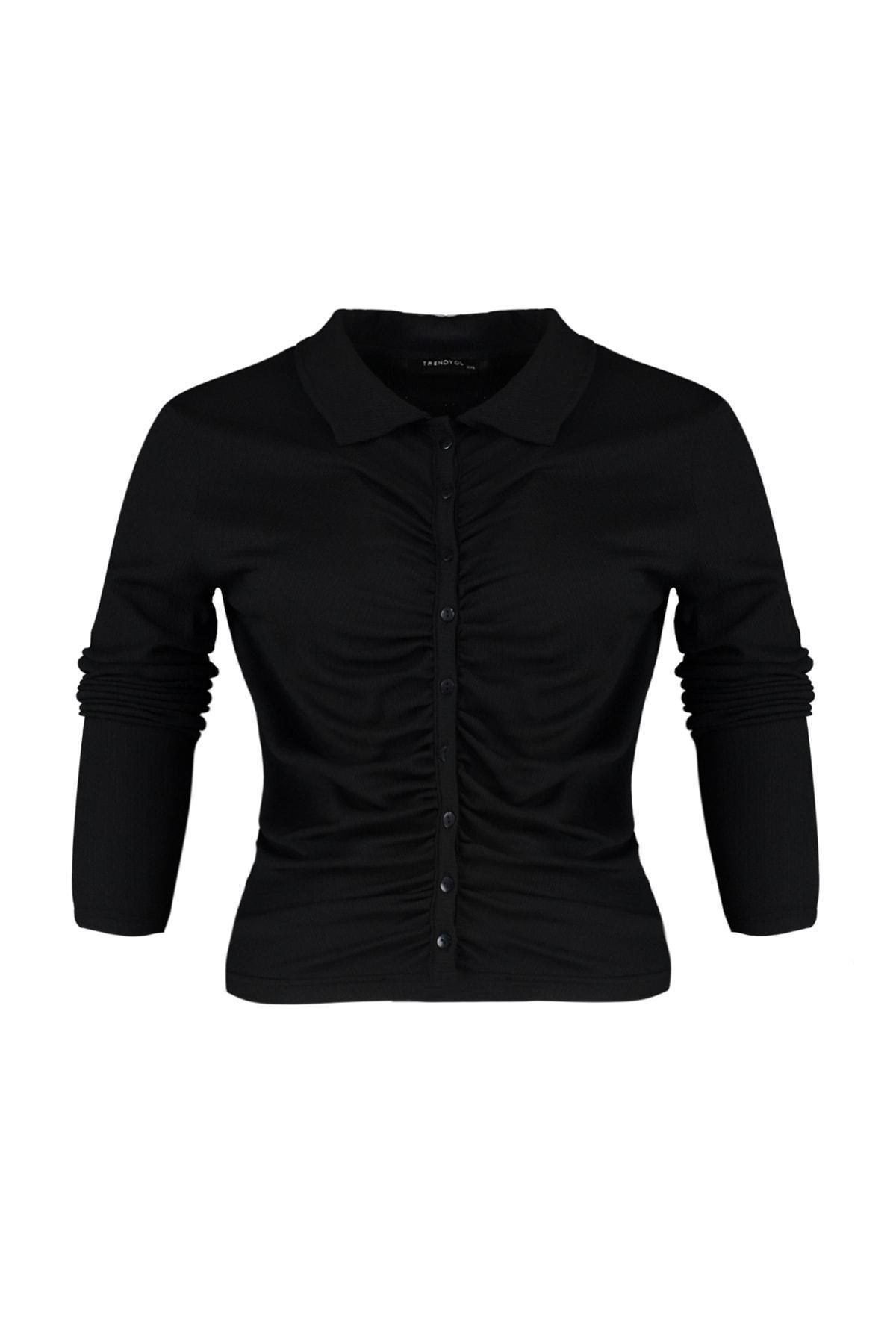 Trendyol - Black Long Sleeve Plus Size Blouse<br>
