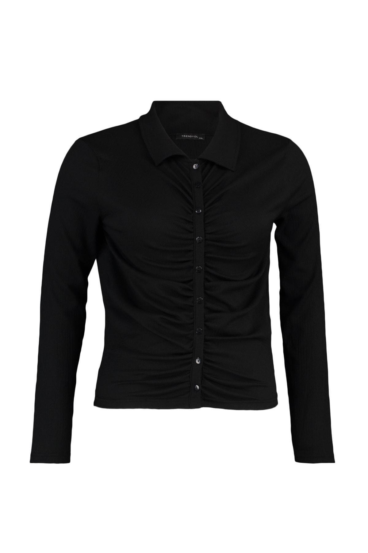 Trendyol - Black Long Sleeve Plus Size Blouse<br>