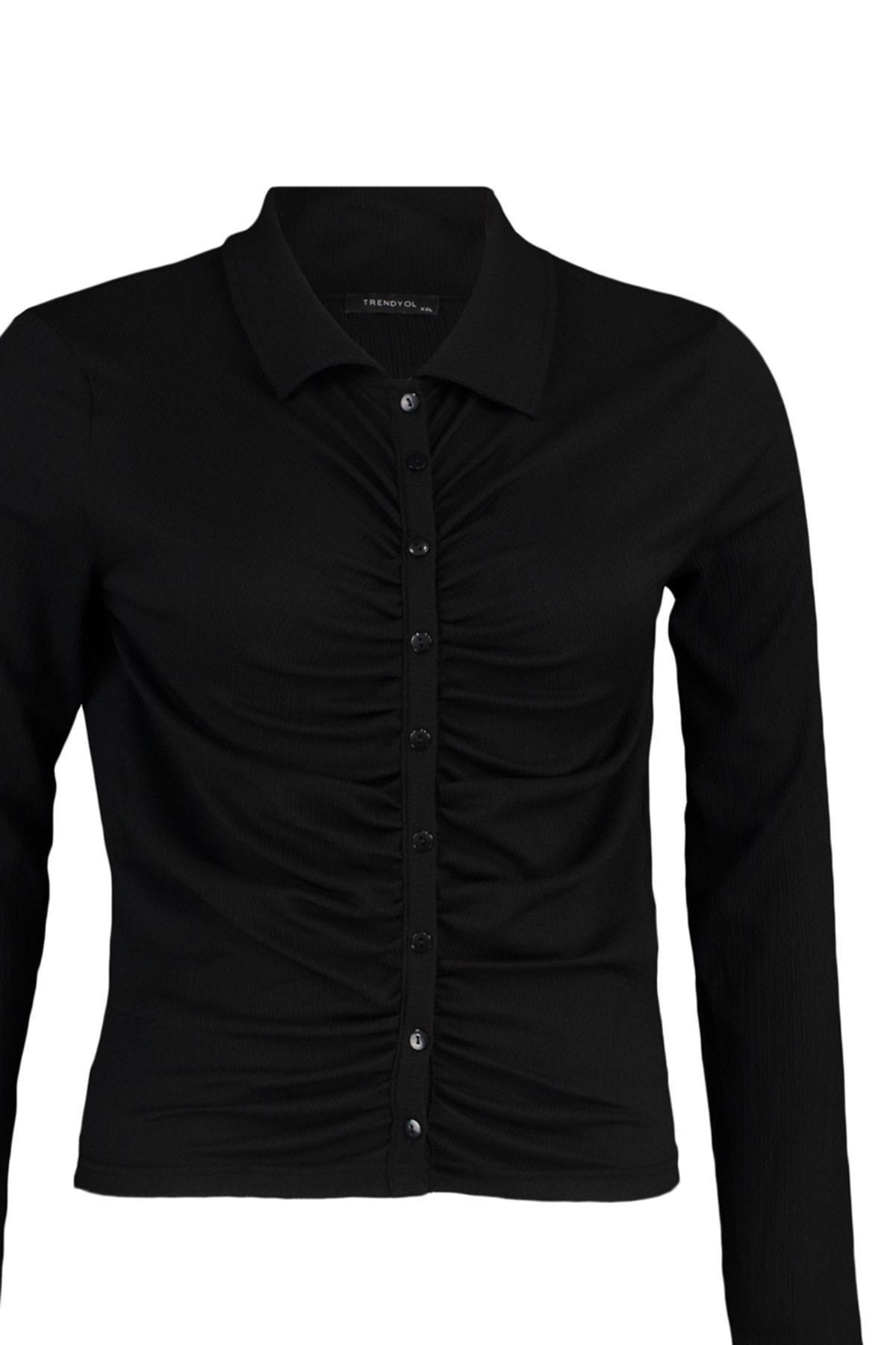 Trendyol - Black Long Sleeve Plus Size Blouse<br>